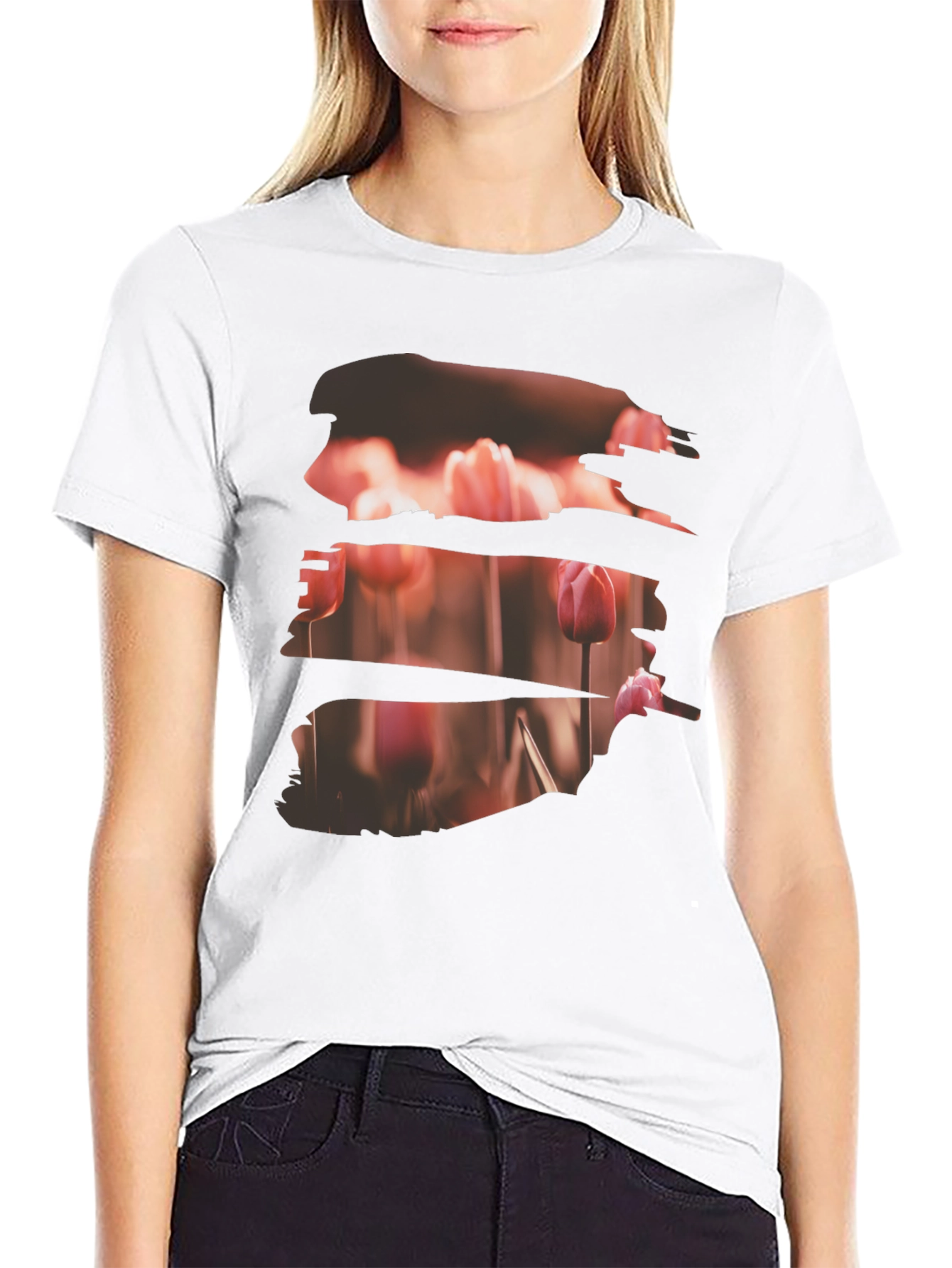 Tulip Field Print Black T-Shirt