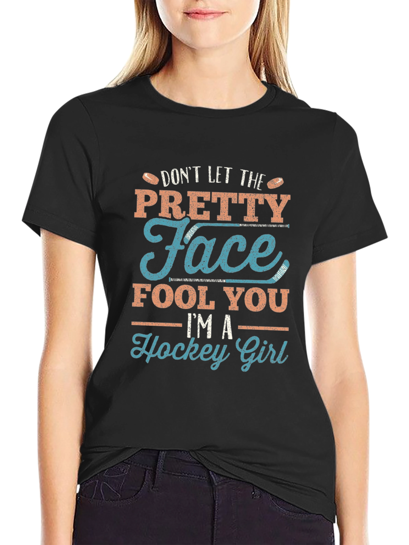 Pretty Face Hockey Girl Graphic T-Shirt