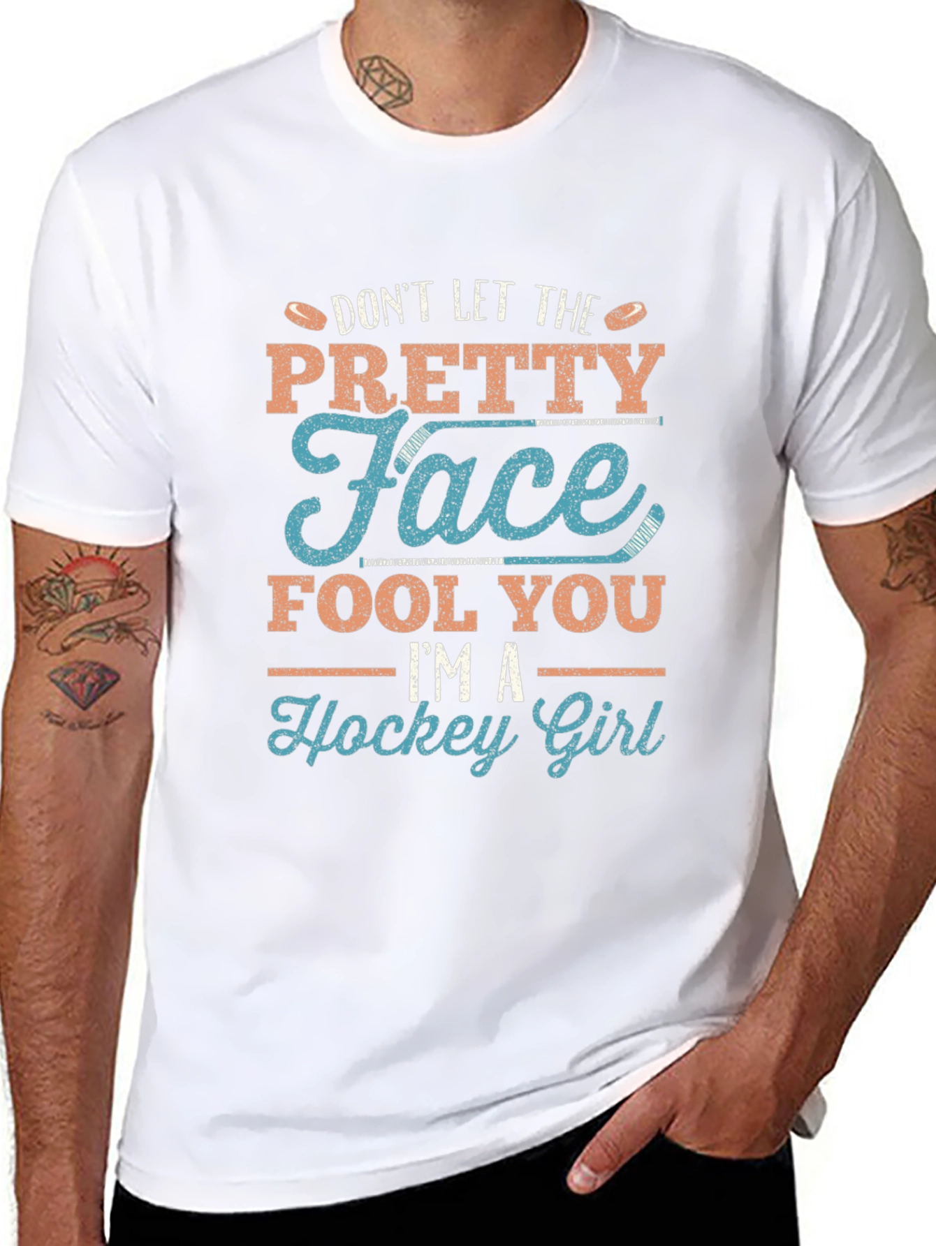 Pretty Face Hockey Girl Graphic T-Shirt