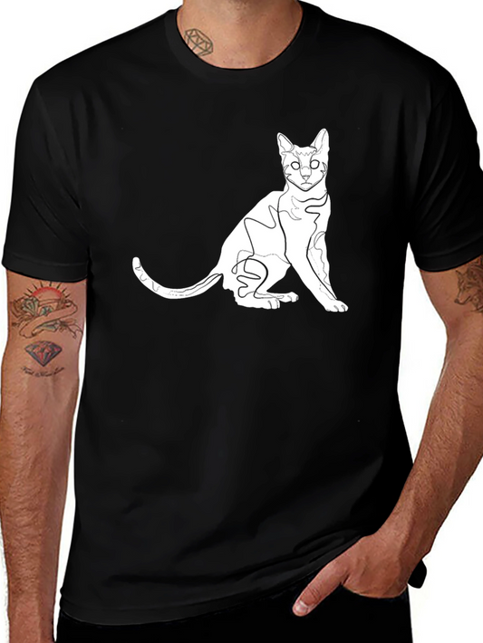 Stylish Black Cat Outline Graphic Tee