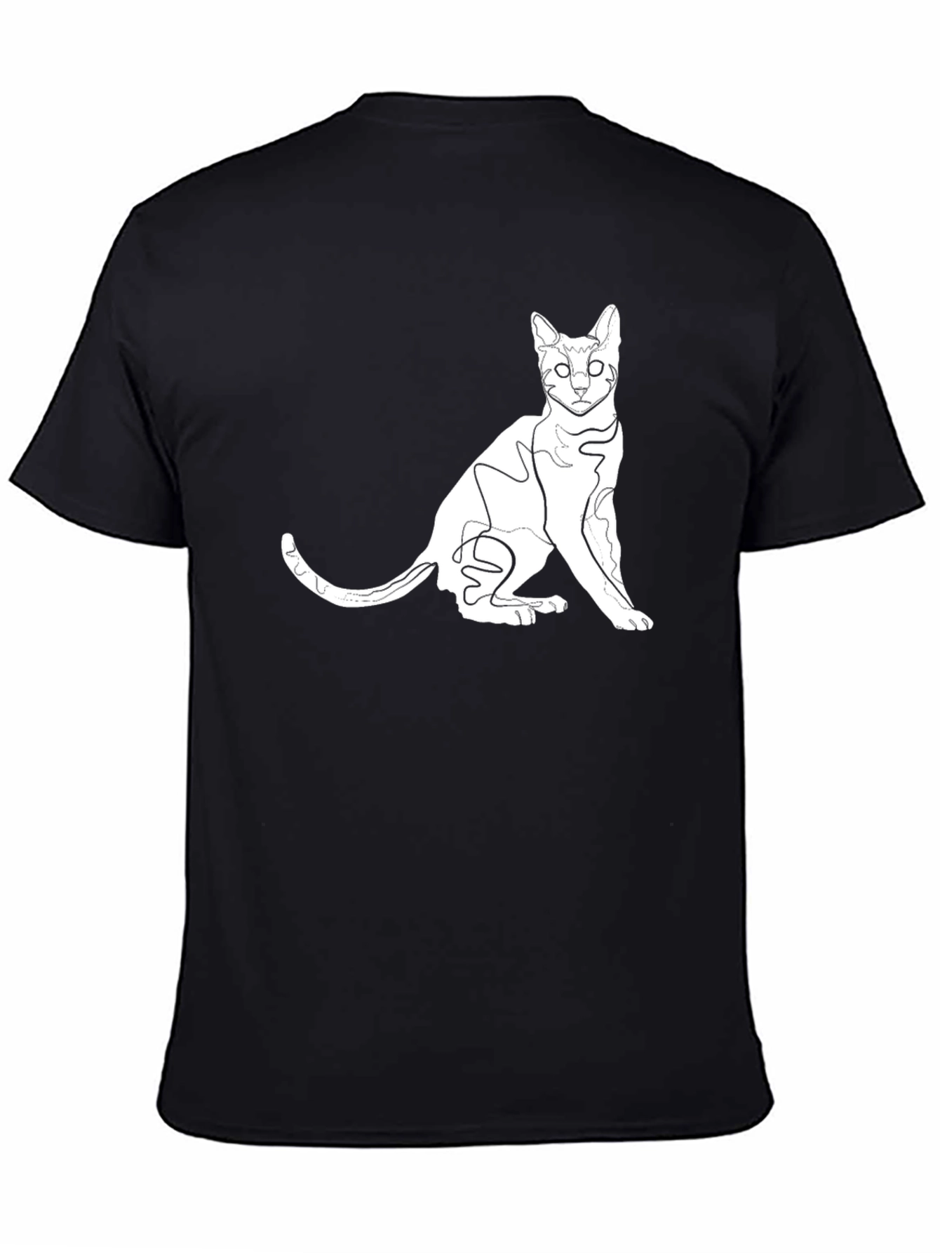 Stylish Black Cat Outline Graphic Tee