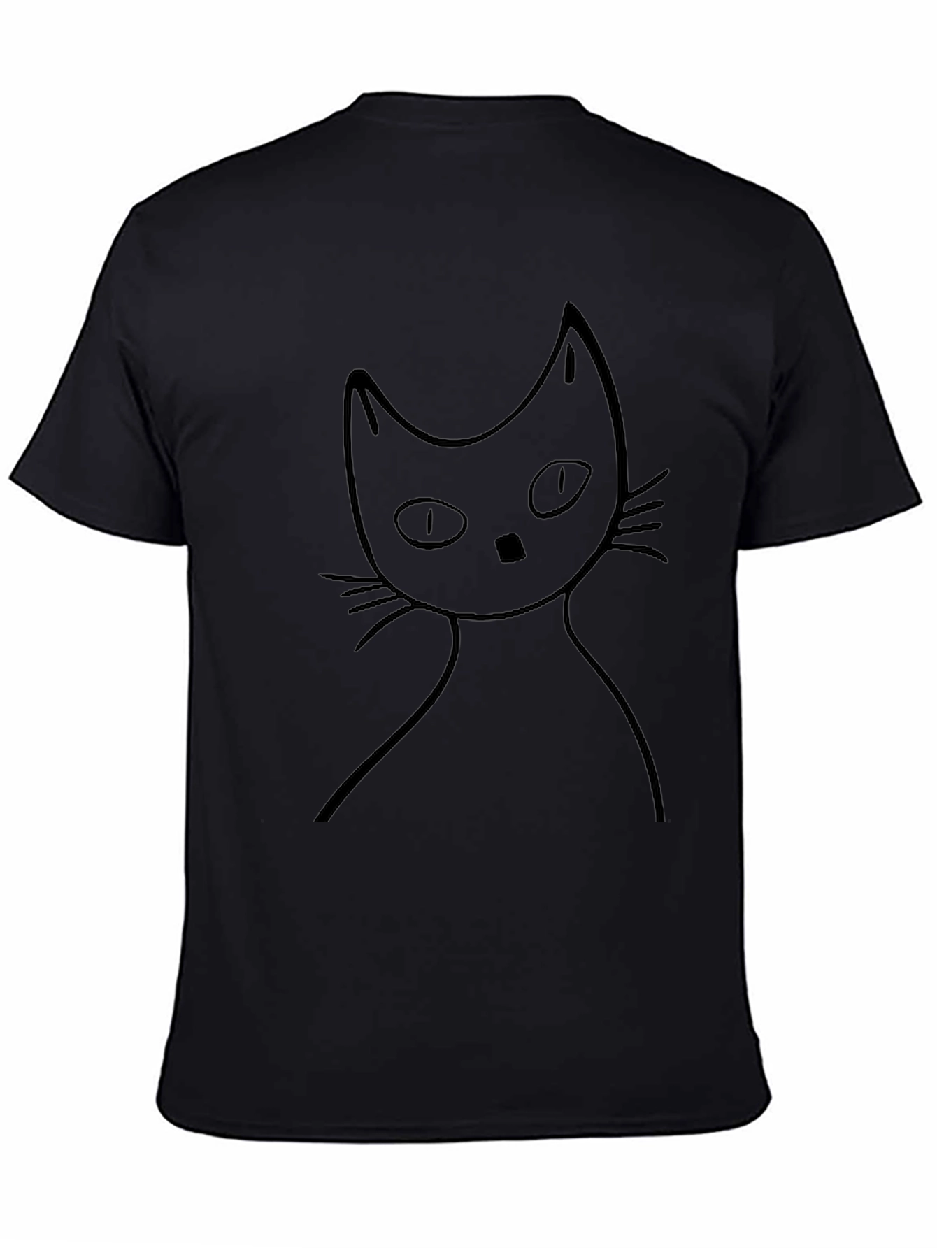 Black Cat Outline Graphic Tee - Casual Style