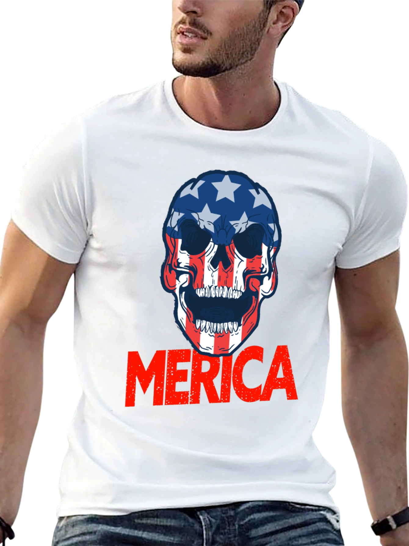 Patriotic Skull Merica T-Shirt - Bold USA Pride