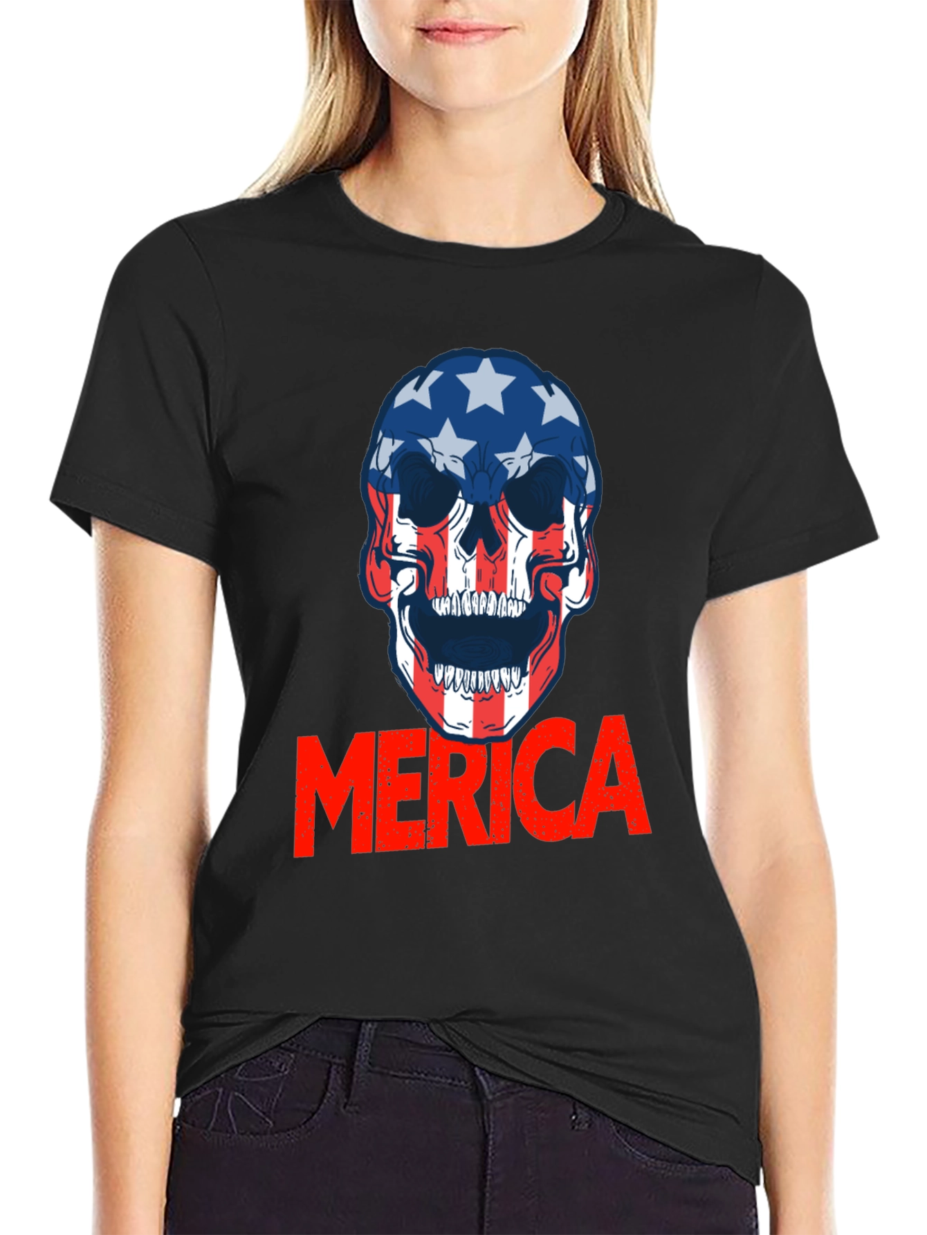 Patriotic Skull Merica T-Shirt - Bold USA Pride