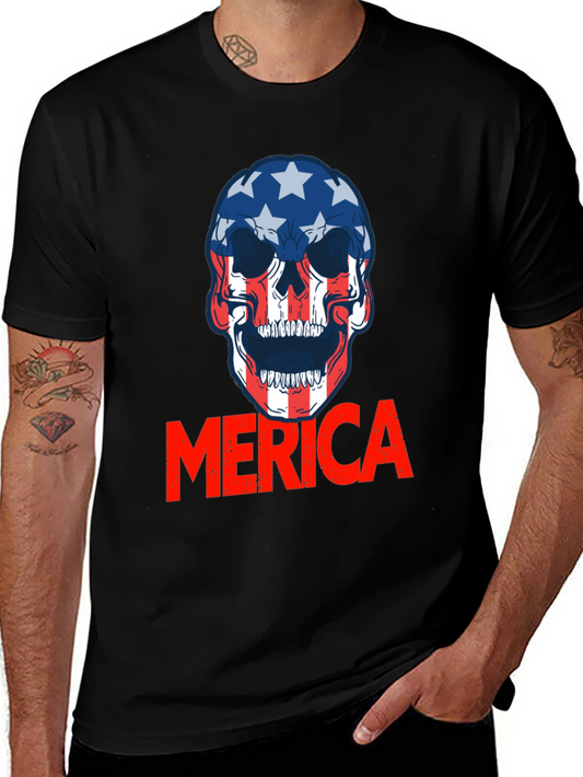 Patriotic Skull Merica T-Shirt - Bold USA Pride