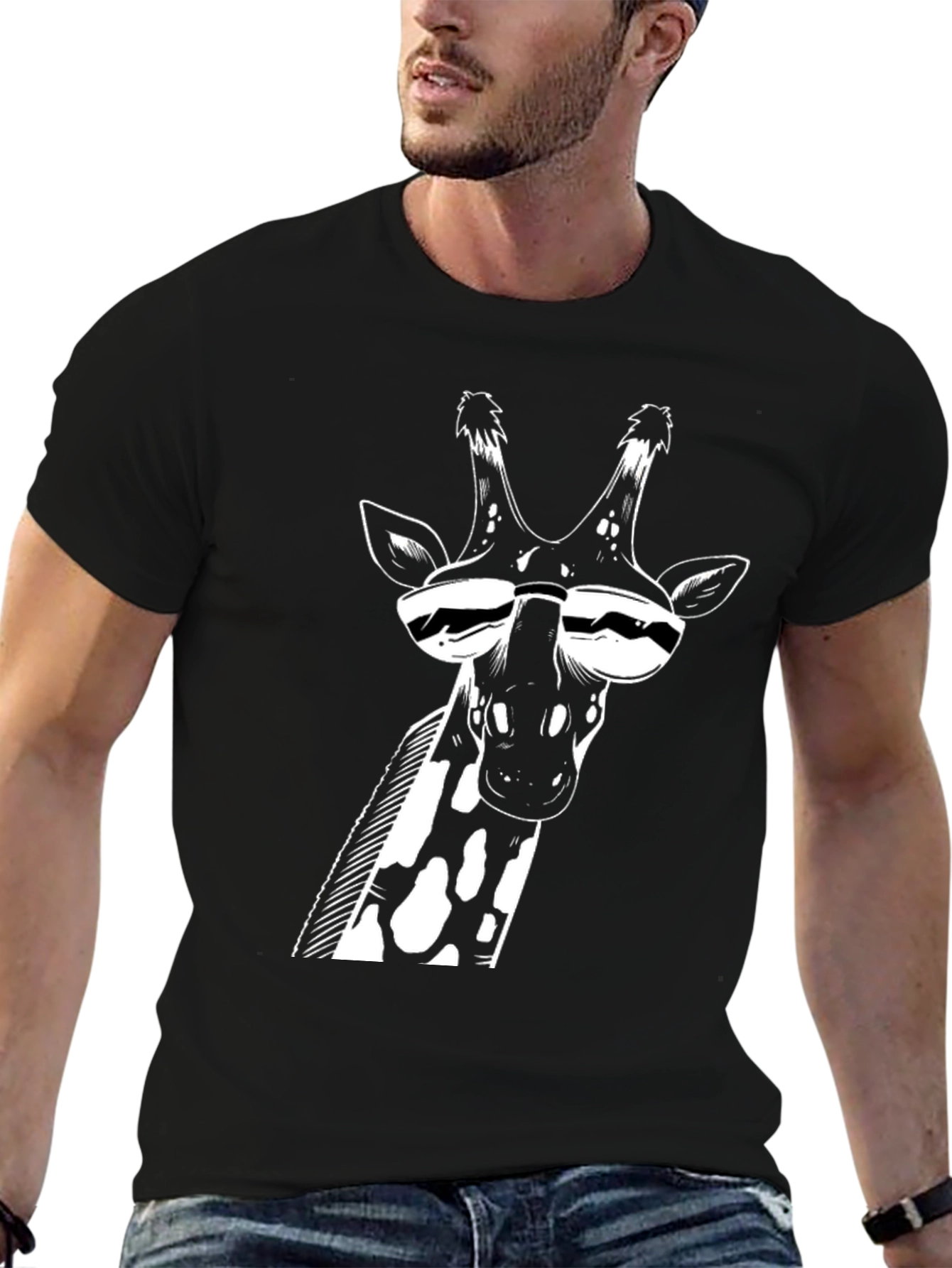 Cool Giraffe Graphic Tee - Black Cotton T-Shirt