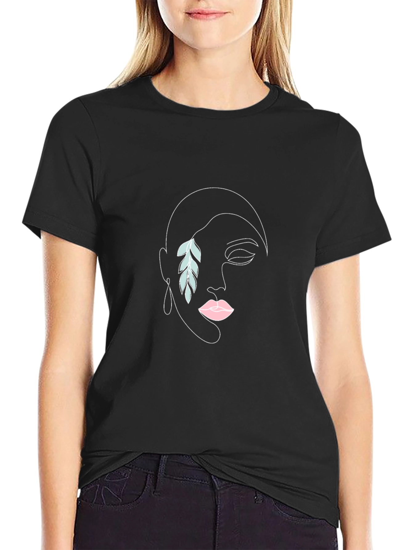 Abstract Woman Face Black T-Shirt