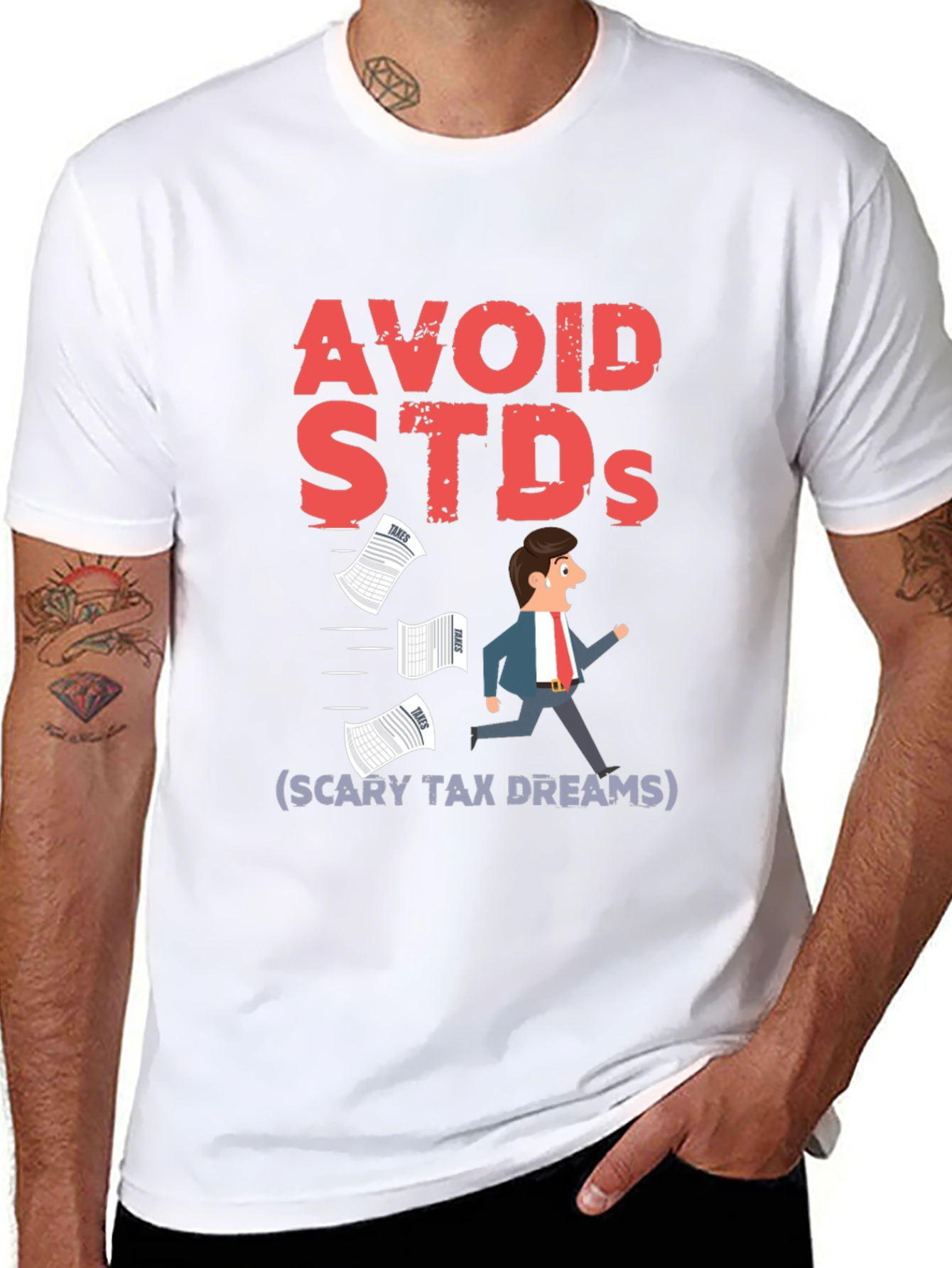 Avoid STDs Funny Black T-Shirt - Scary Tax Dreams
