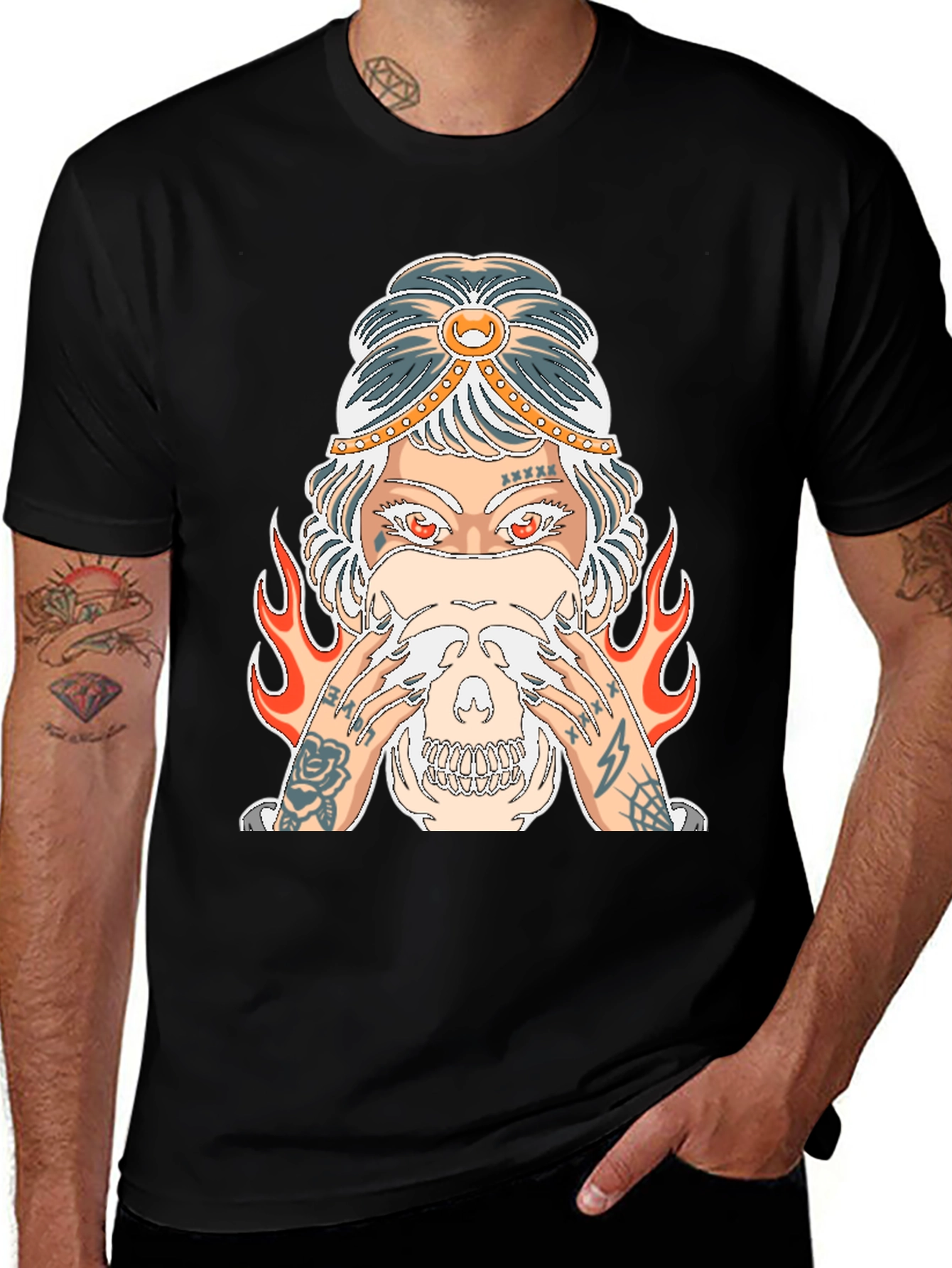 Mystic Skull Graphic Tee - Edgy Tattoo Style Shirt