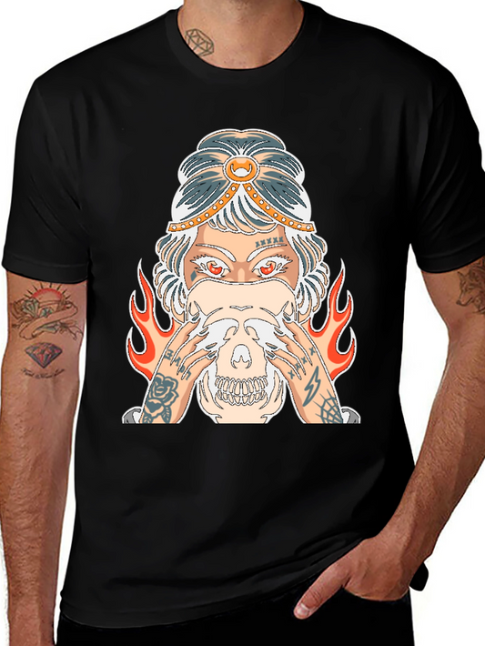 Mystic Skull Graphic Tee - Edgy Tattoo Style Shirt