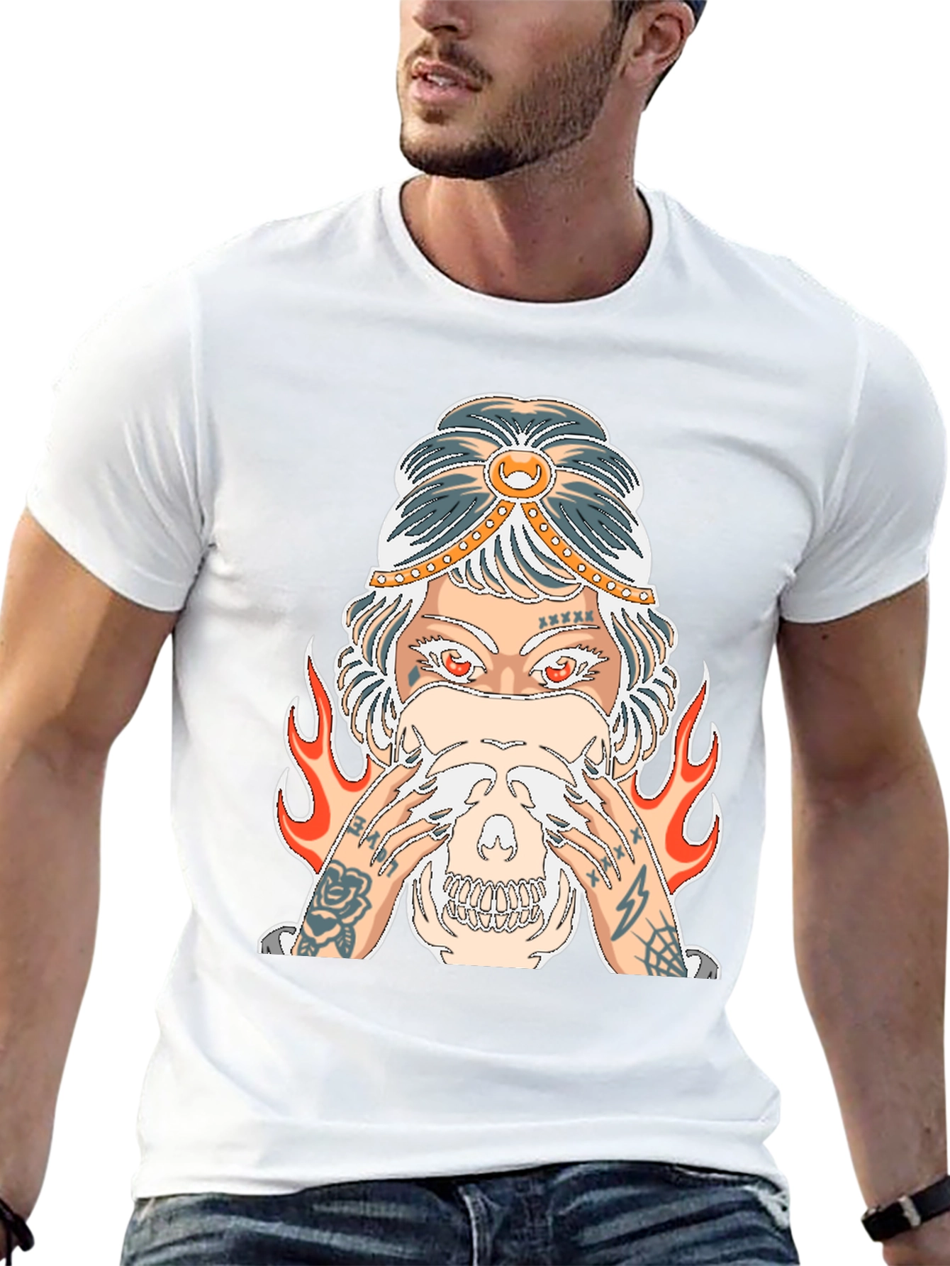 Mystic Skull Graphic Tee - Edgy Tattoo Style Shirt