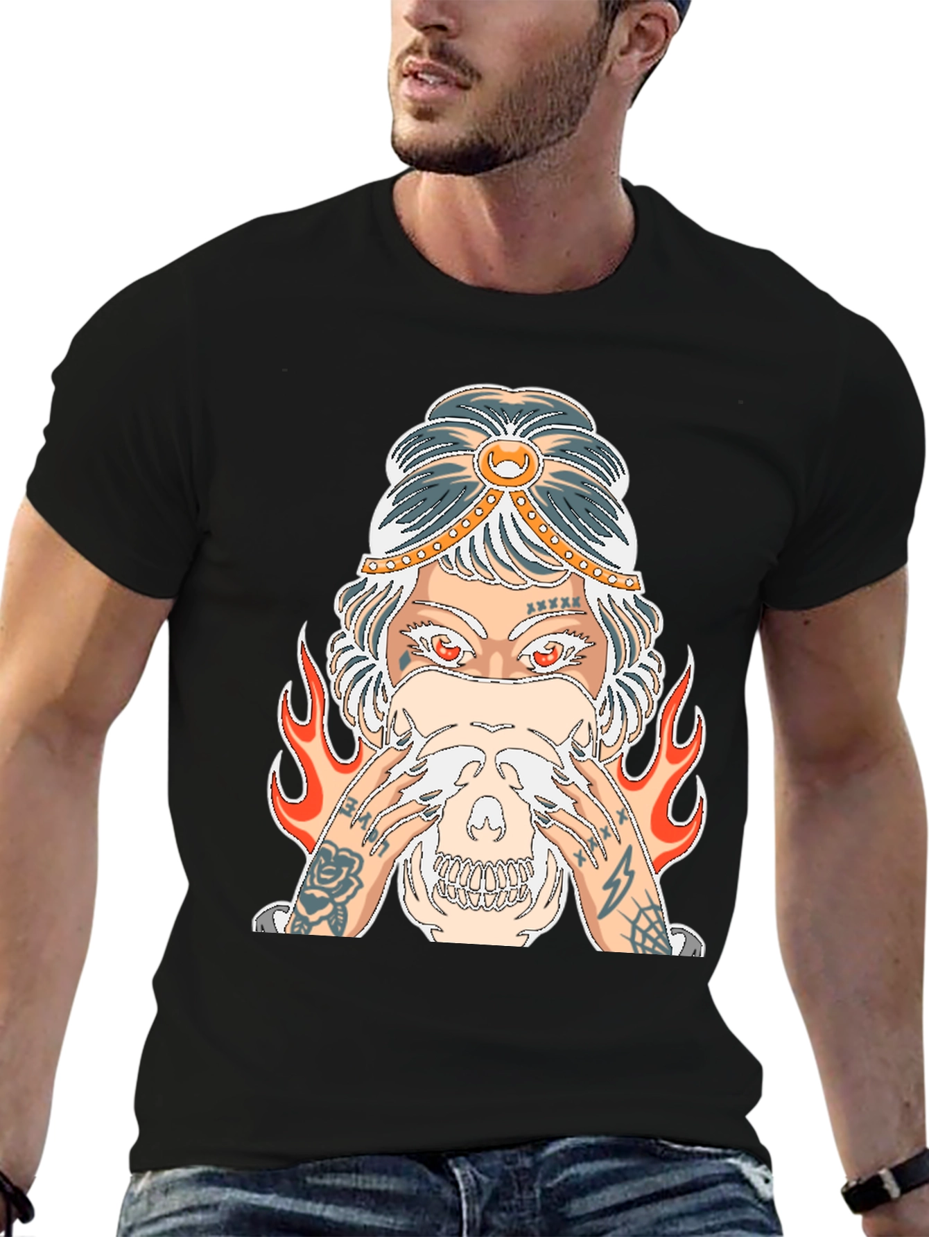 Mystic Skull Graphic Tee - Edgy Tattoo Style Shirt