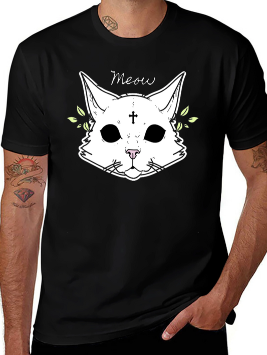 Meow Cat Graphic Black T-Shirt