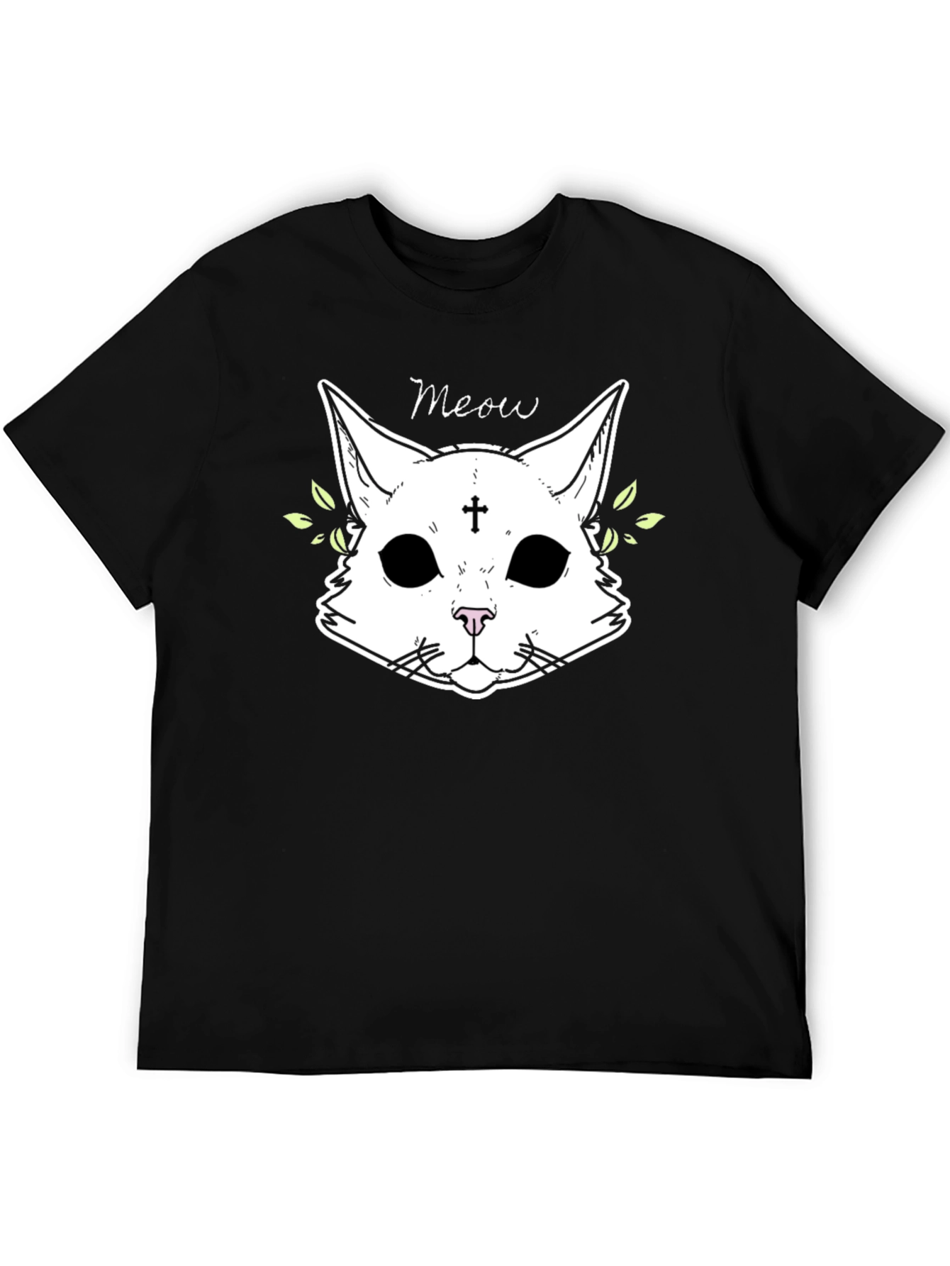 Meow Cat Graphic Black T-Shirt
