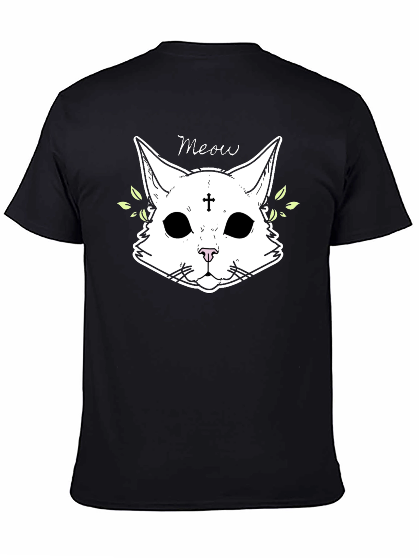 Meow Cat Graphic Black T-Shirt