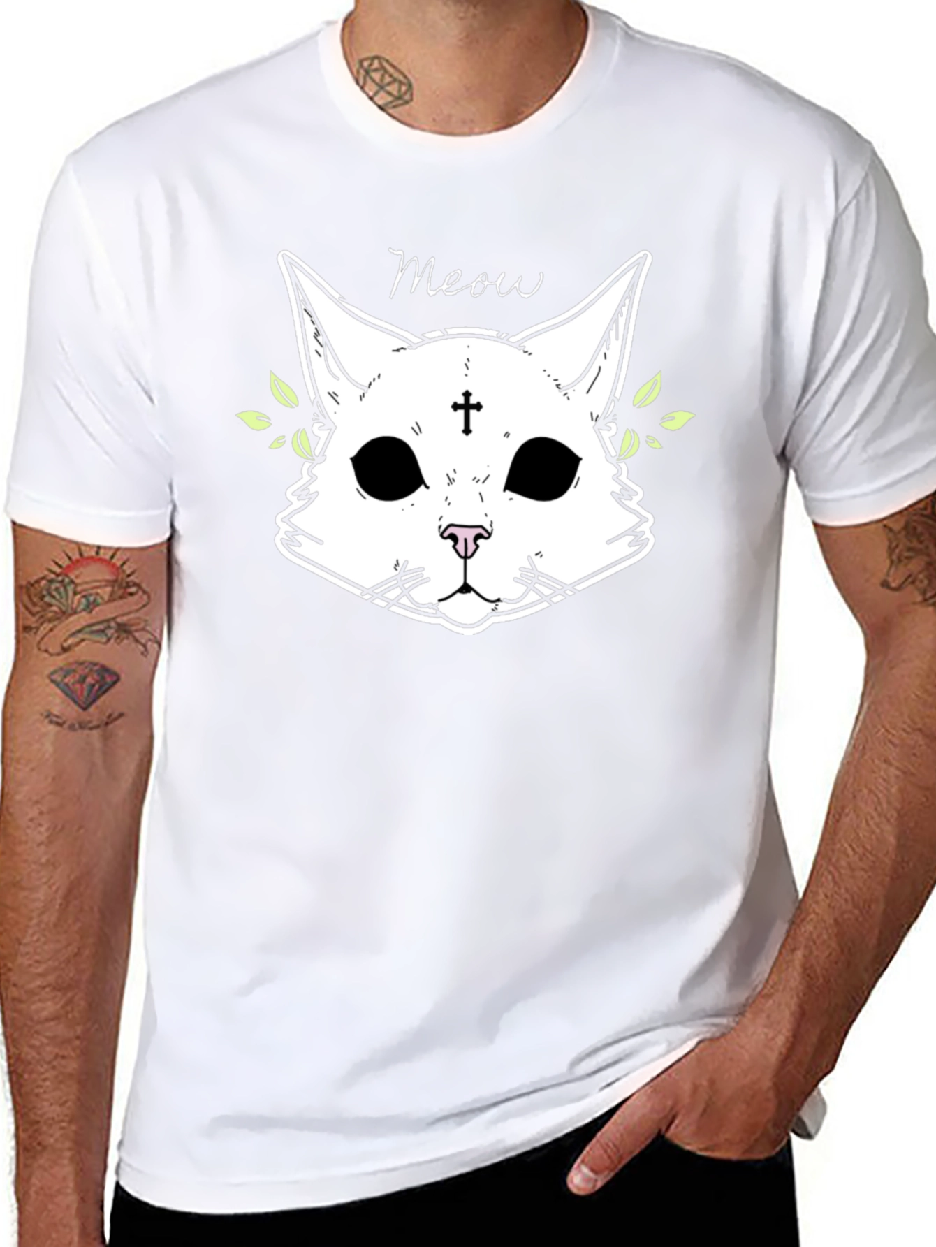 Meow Cat Graphic Black T-Shirt