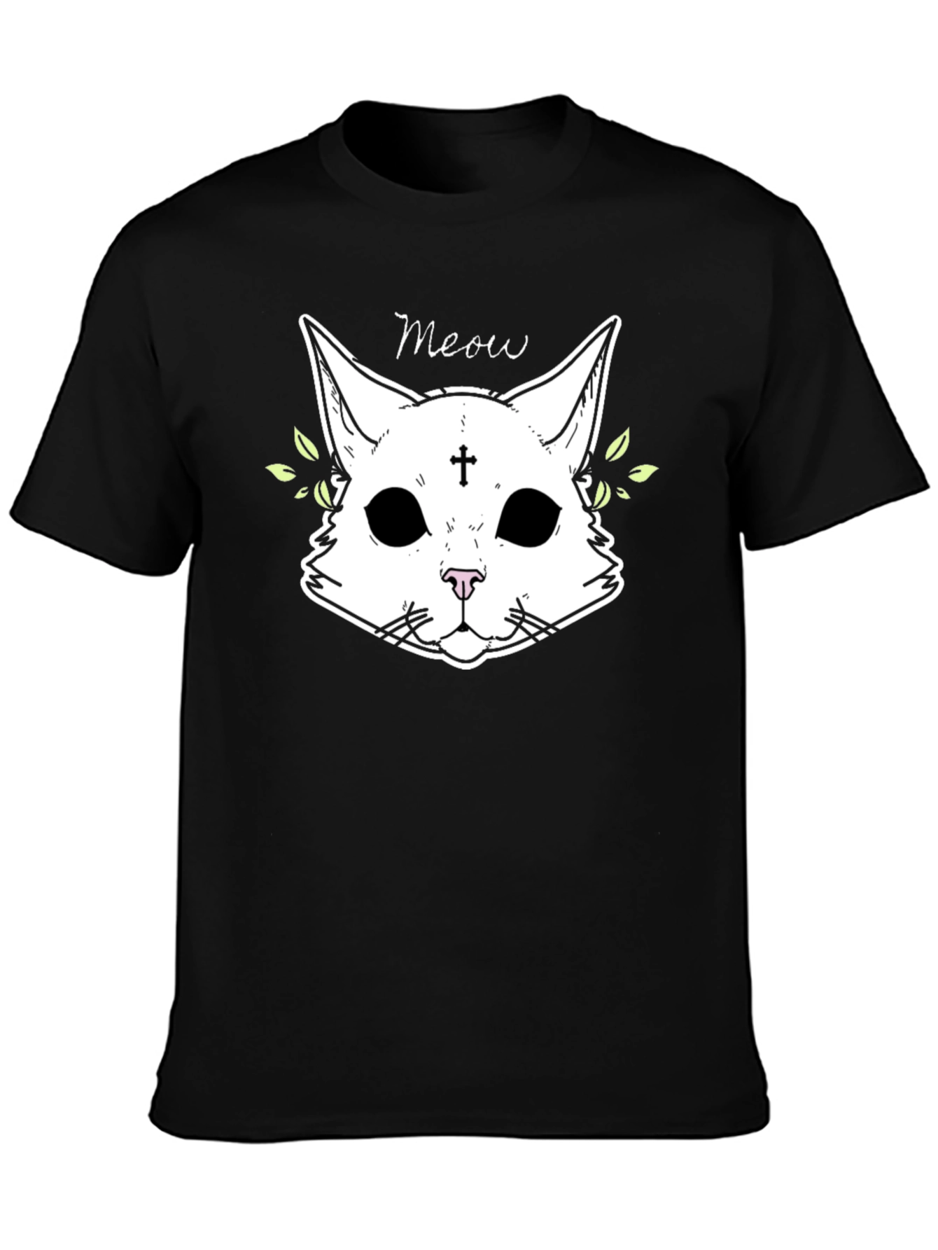 Meow Cat Graphic Black T-Shirt