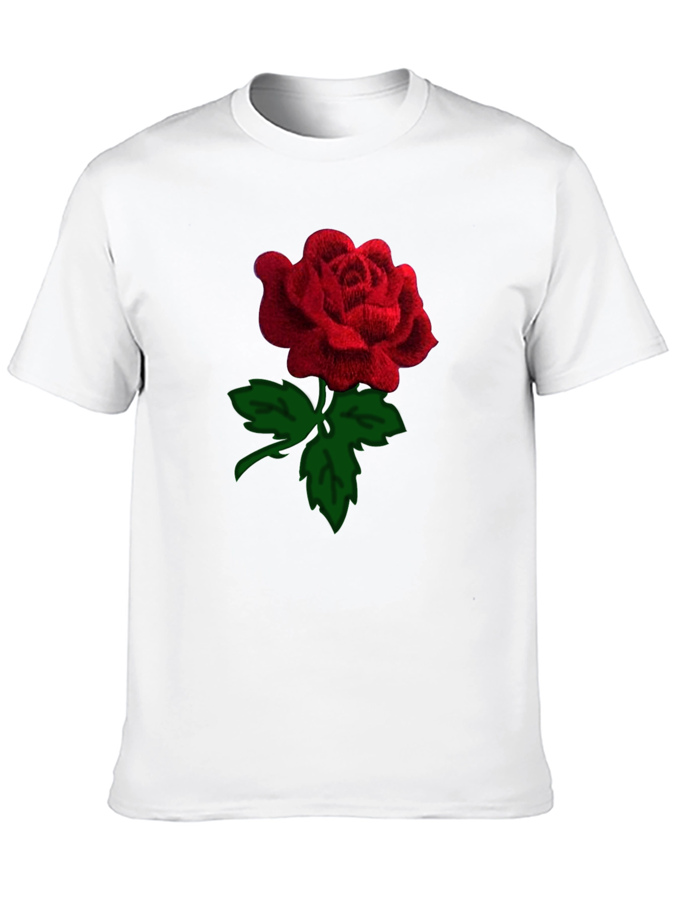 Black Rose T-Shirt - Embroidered Red Rose