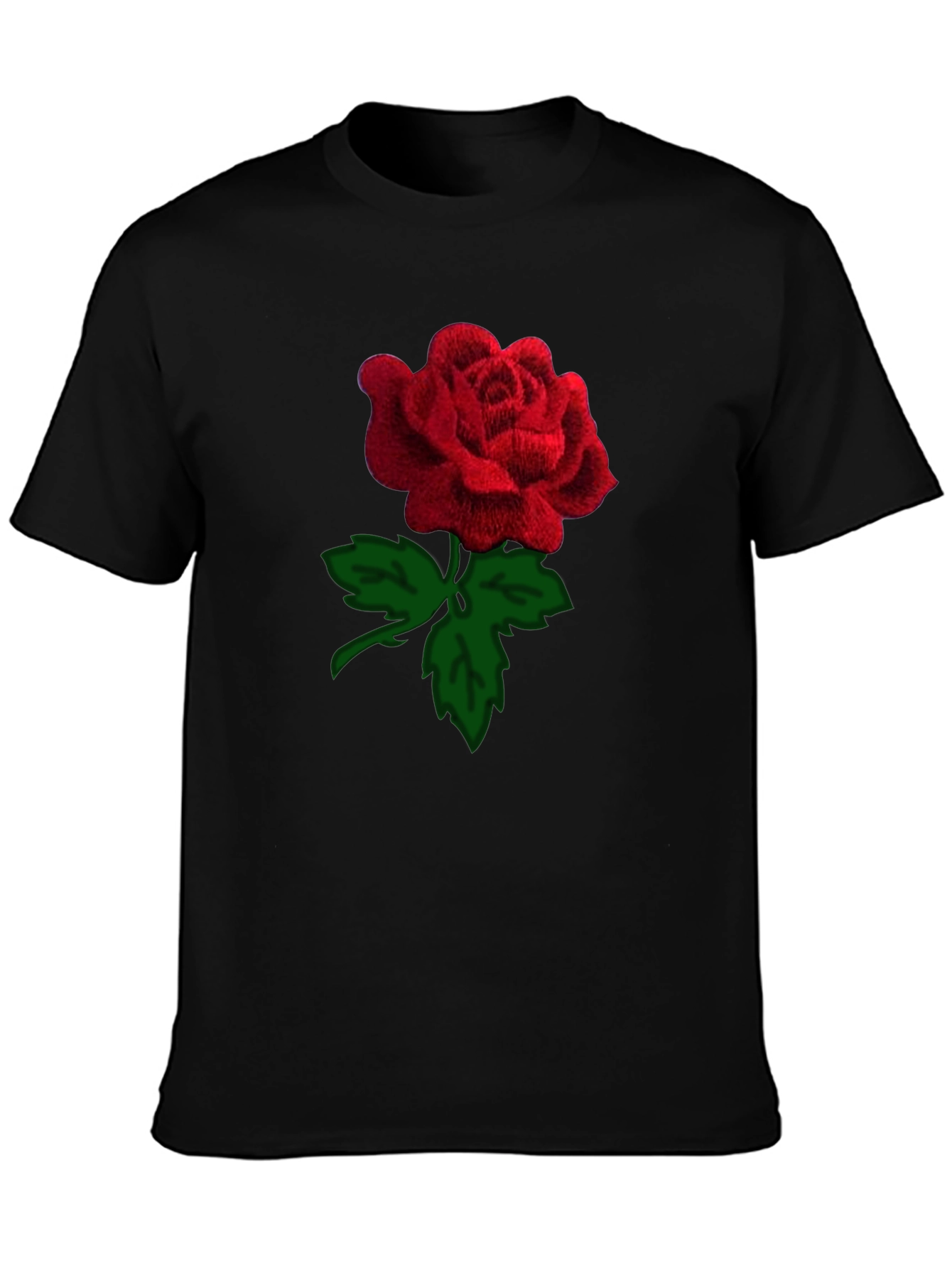 Black Rose T-Shirt - Embroidered Red Rose