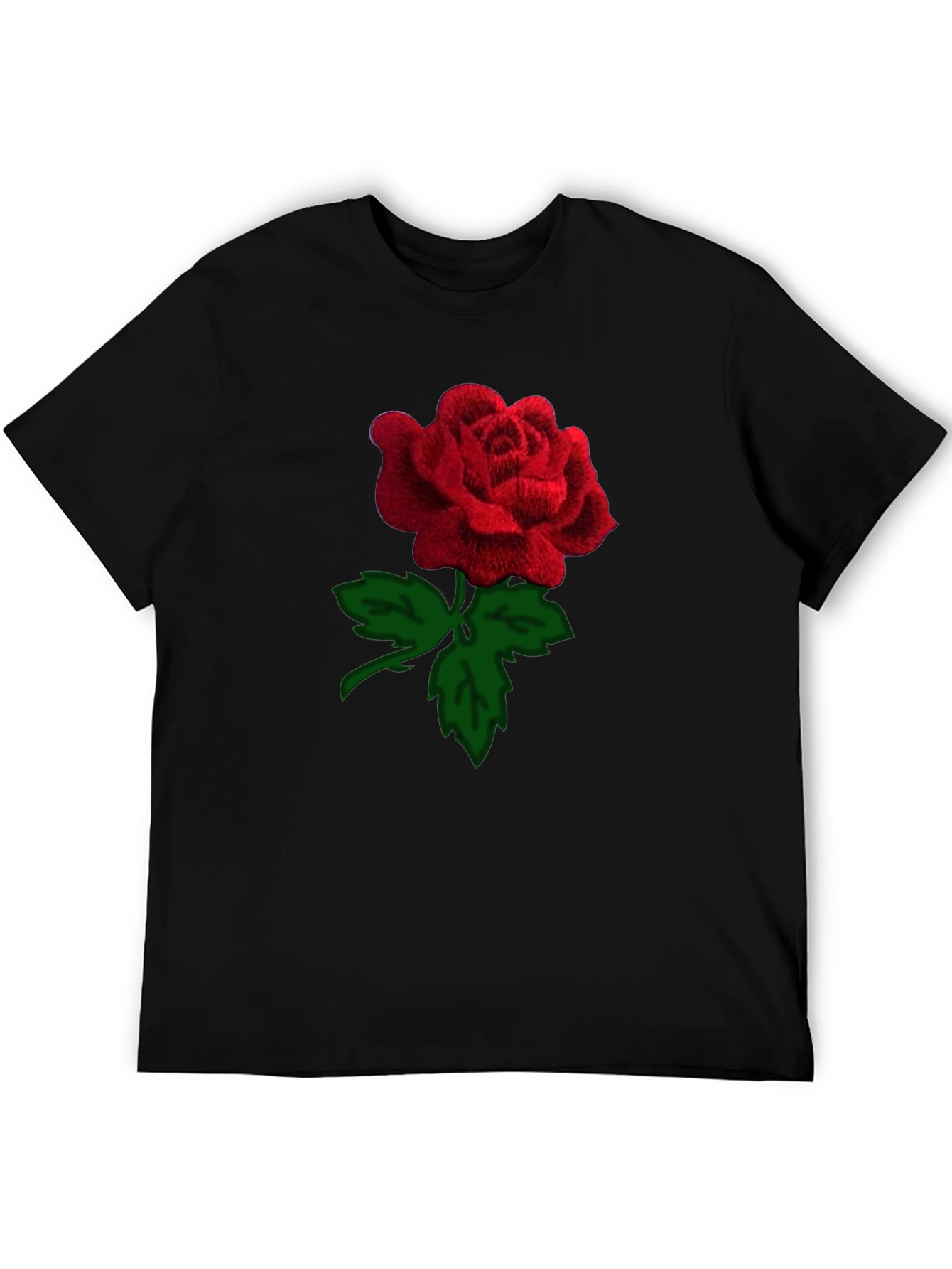 Black Rose T-Shirt - Embroidered Red Rose