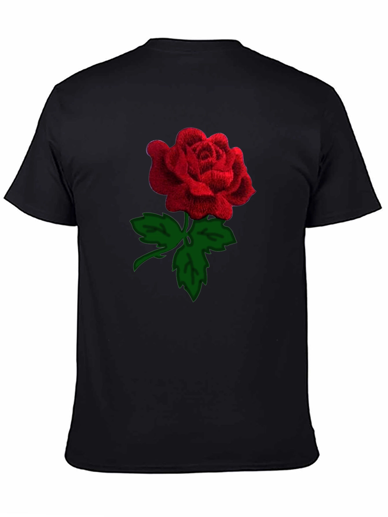 Black Rose T-Shirt - Embroidered Red Rose