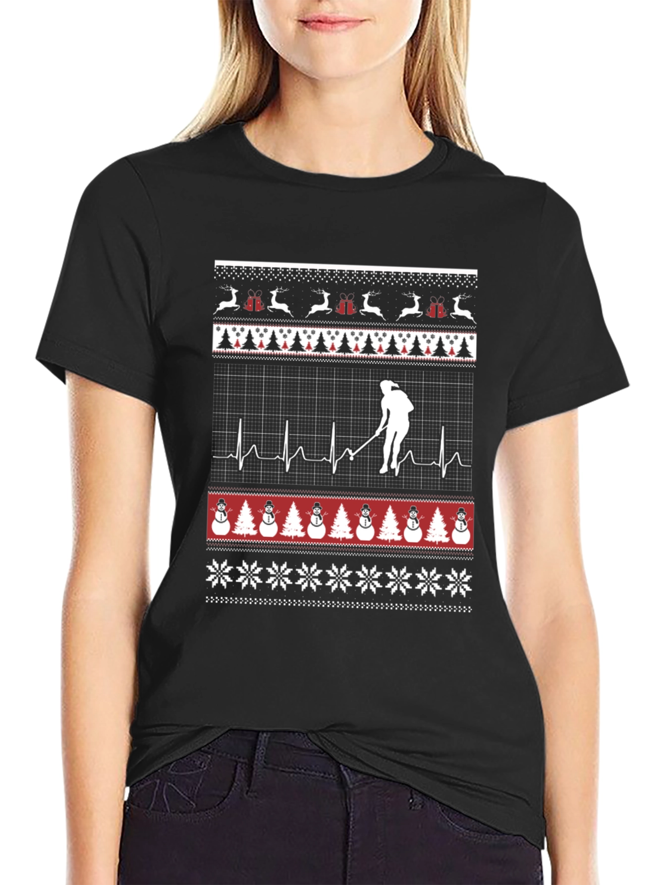 Festive Hockey Player Ugly Christmas T-Shirt