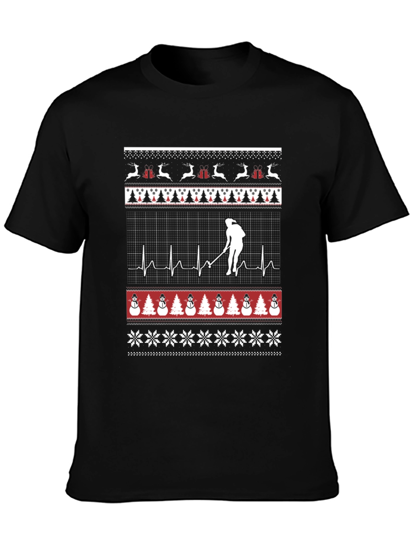 Festive Hockey Player Ugly Christmas T-Shirt
