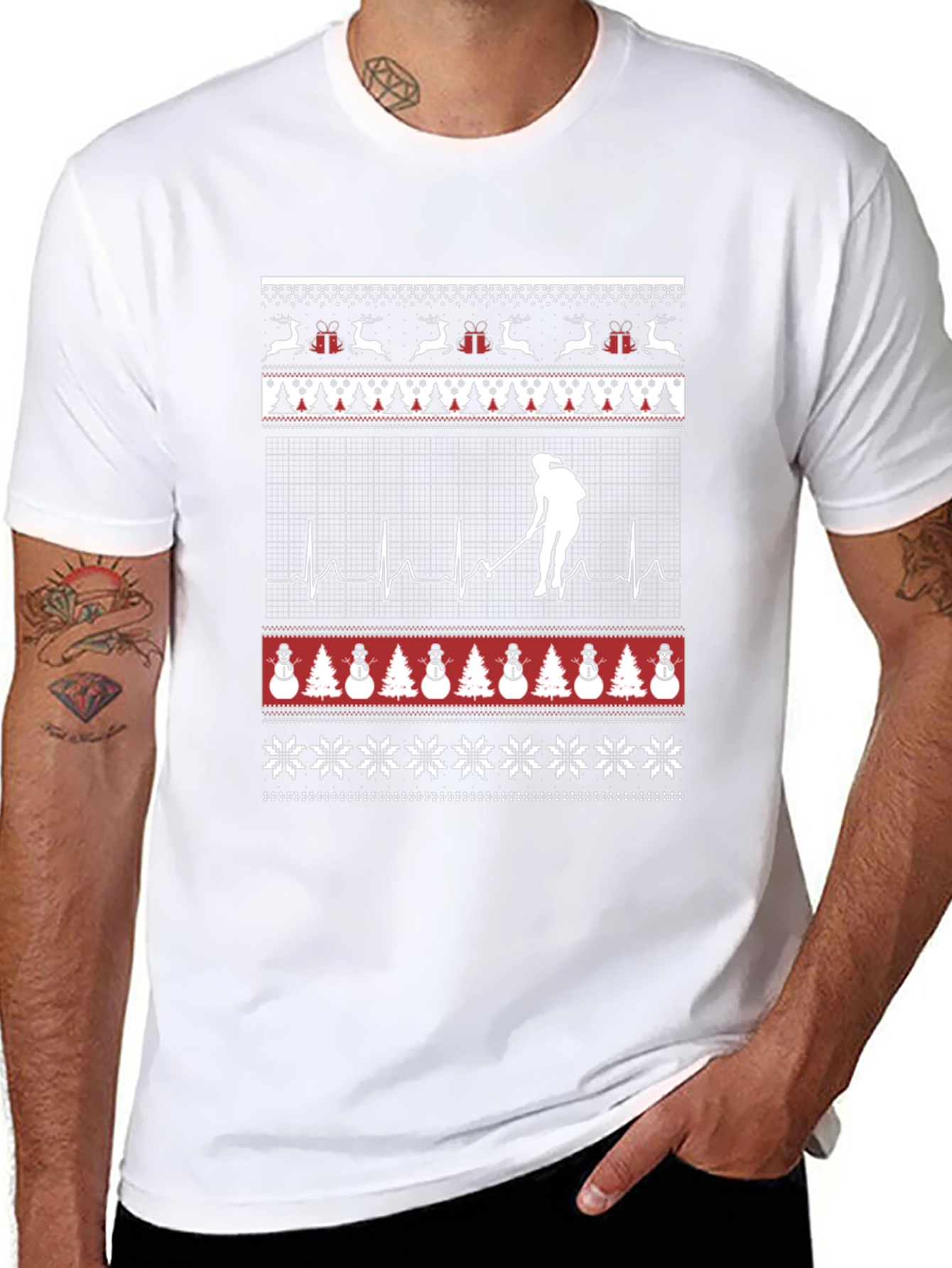 Festive Hockey Player Ugly Christmas T-Shirt