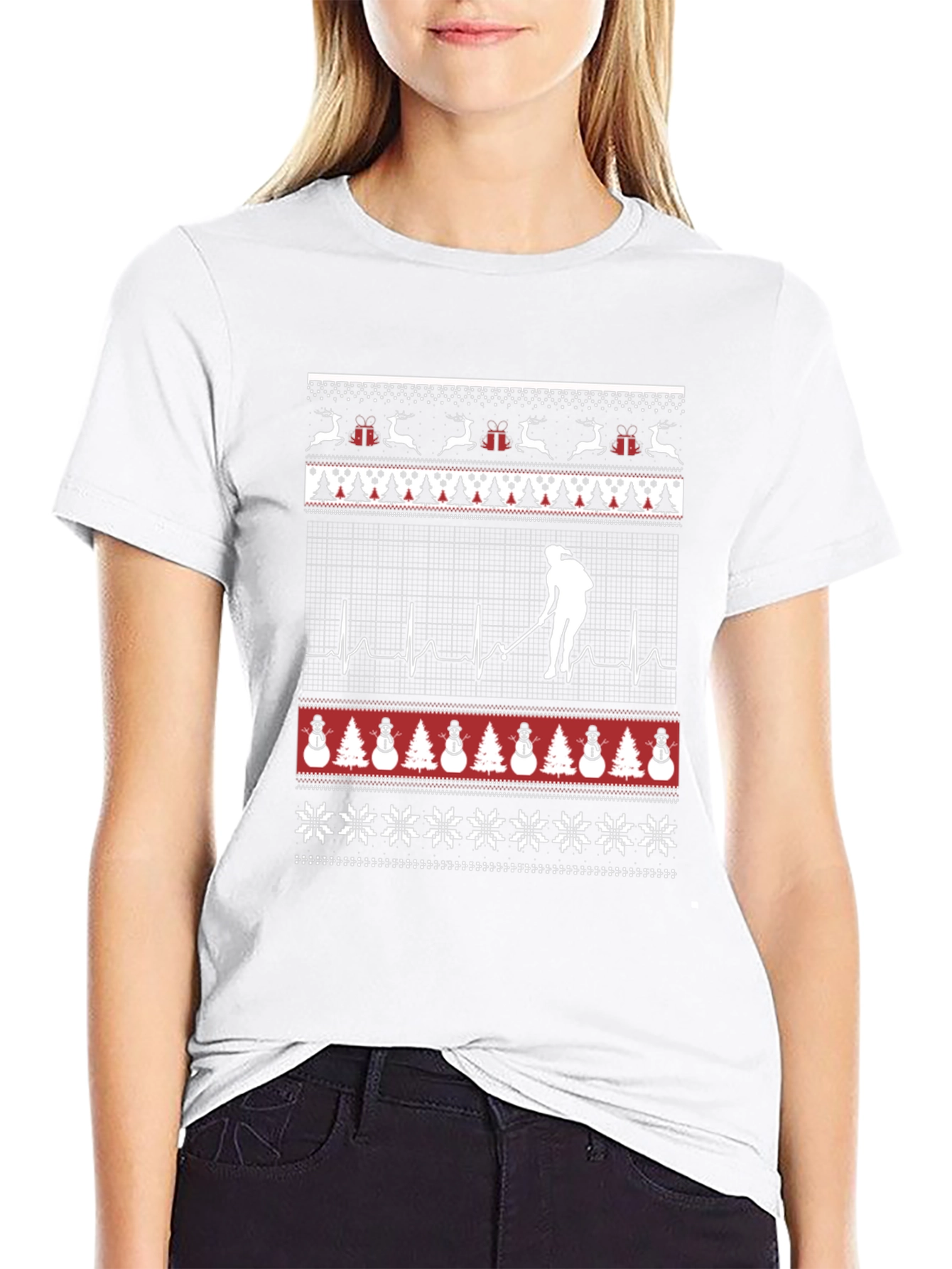 Festive Hockey Player Ugly Christmas T-Shirt