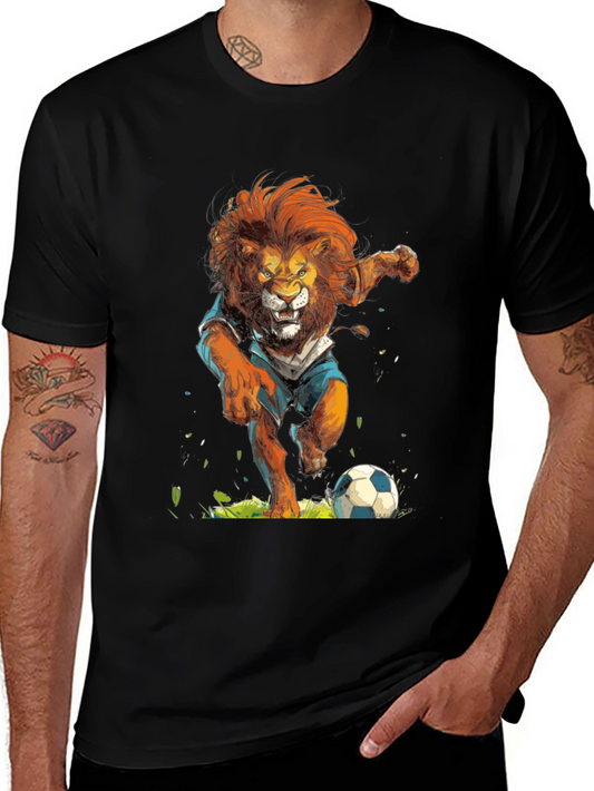 Lion Soccer T-Shirt - Black Graphic Tee