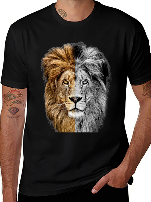 Two-Faced Lion Graphic Tee - Bold Animal Print