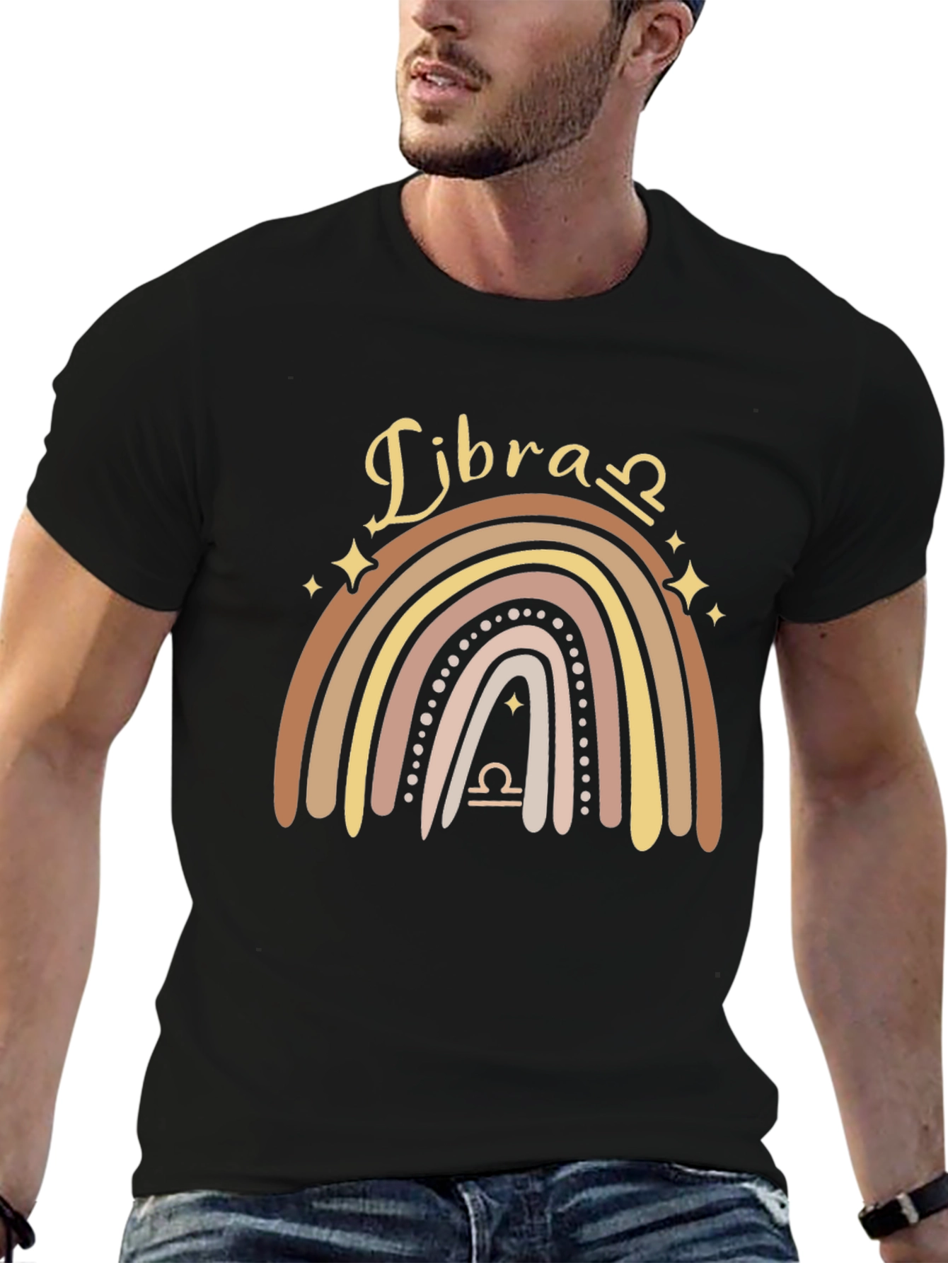Libra Zodiac Rainbow Graphic Tee - Black