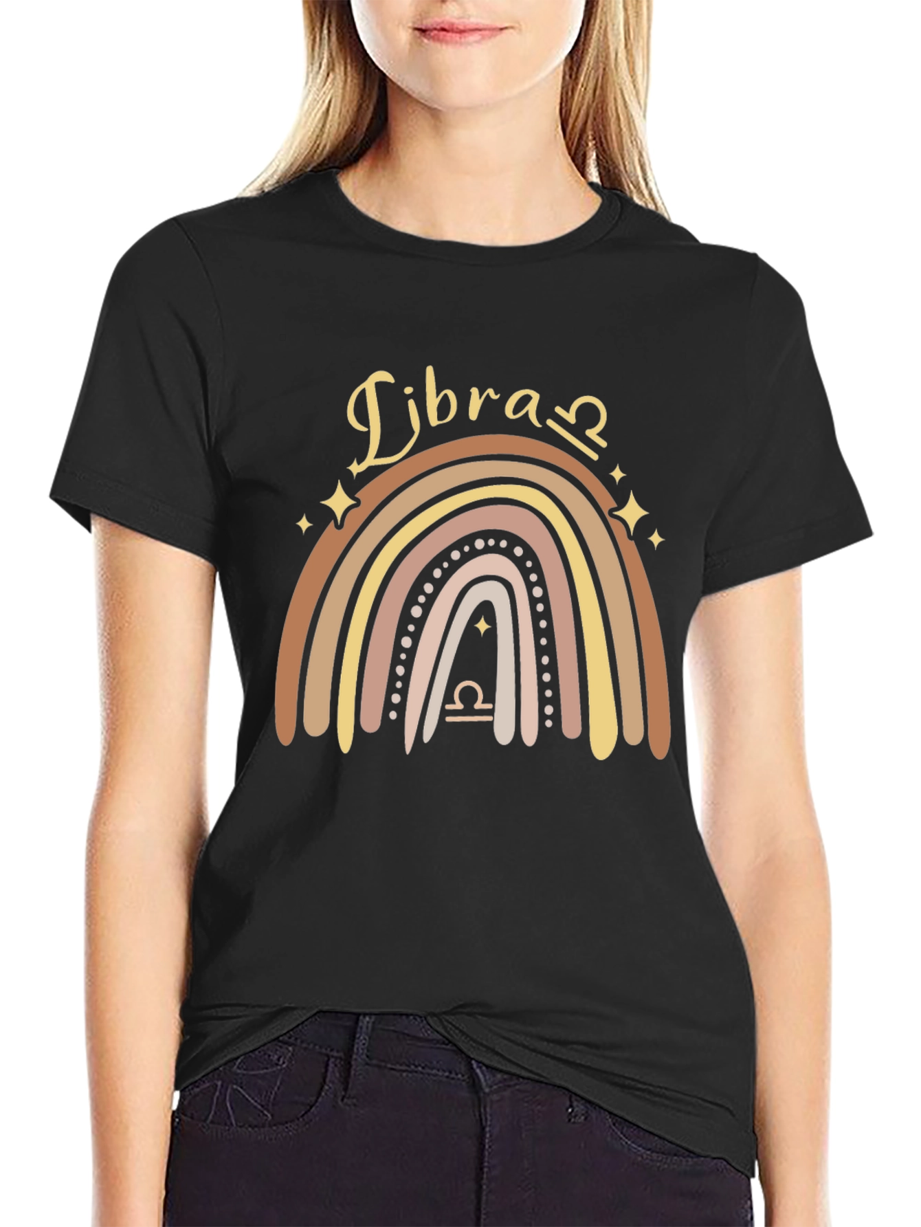 Libra Zodiac Rainbow Graphic Tee - Black