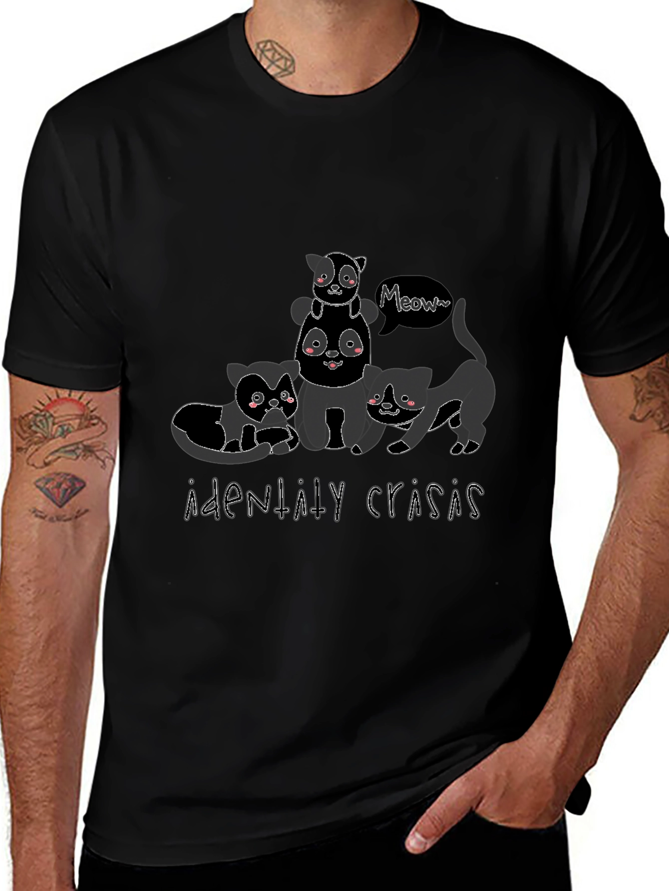 Cute Cat Stack Black Graphic Tee