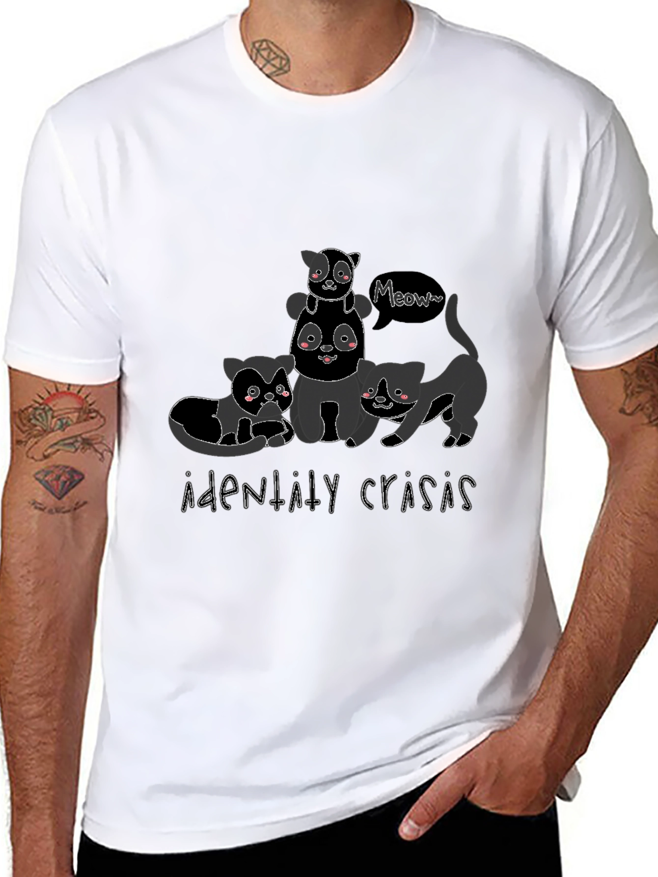 Cute Cat Stack Black Graphic Tee