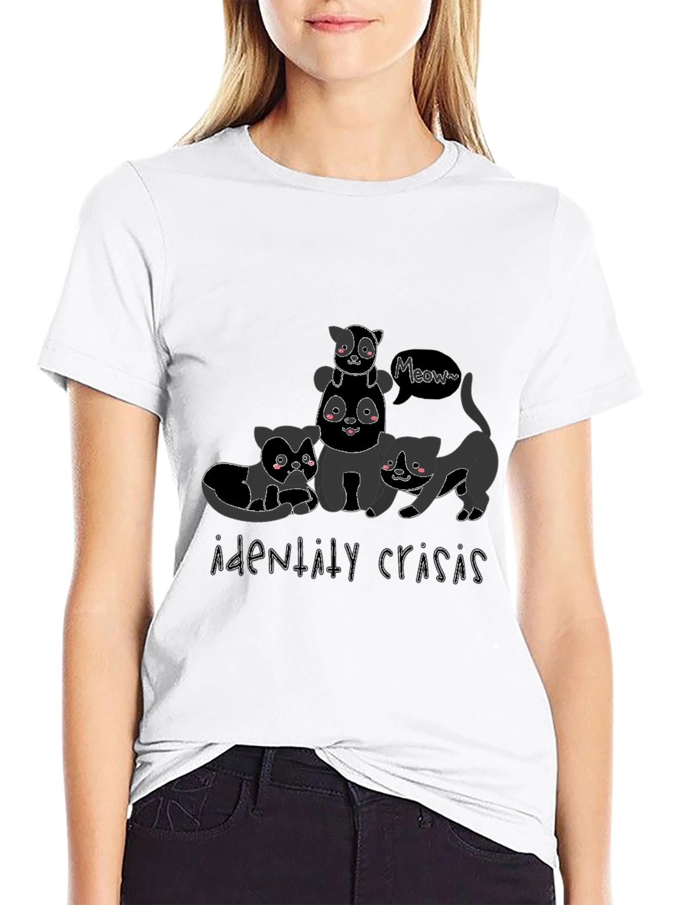 Cute Cat Stack Black Graphic Tee
