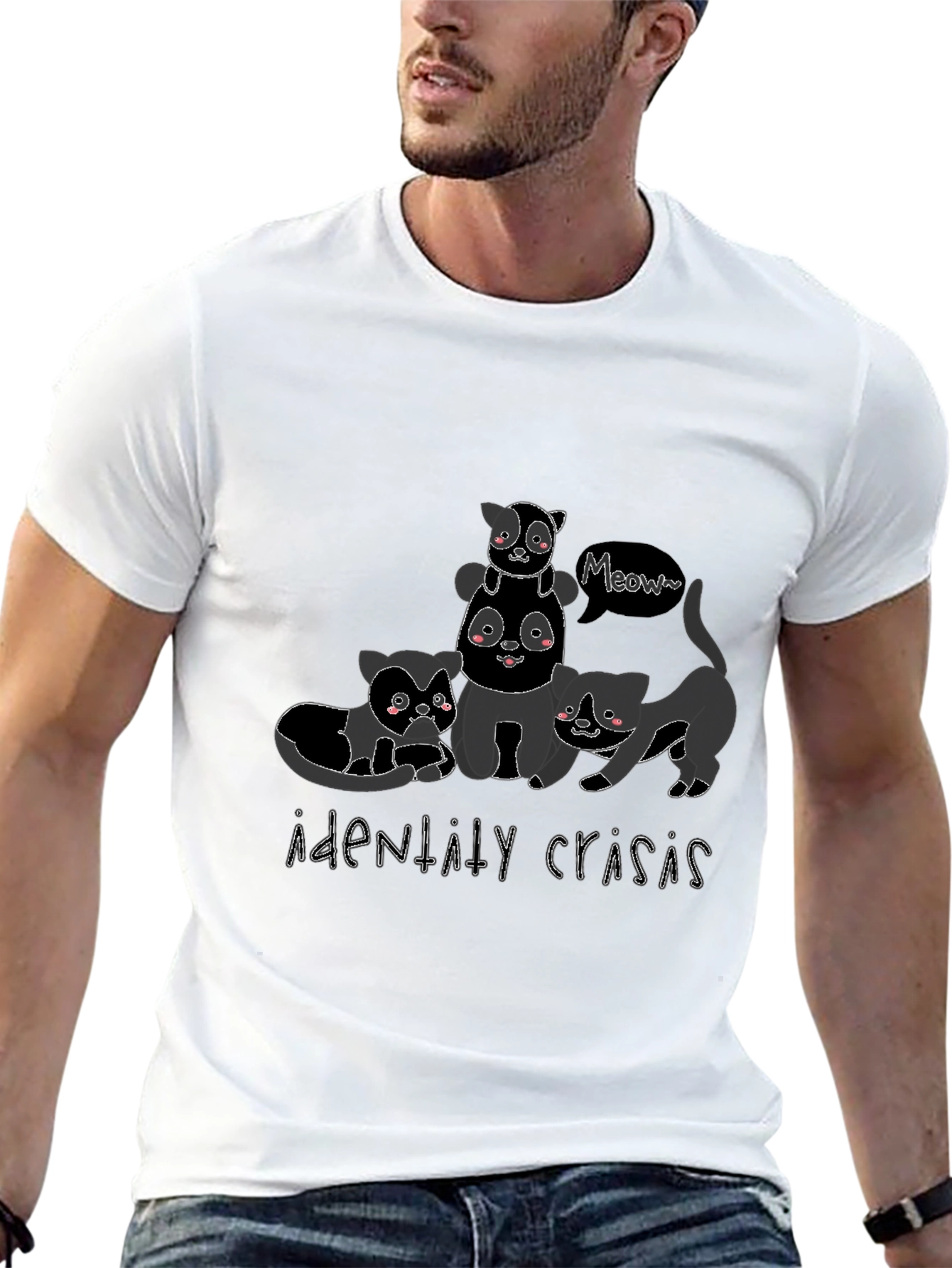 Cute Cat Stack Black Graphic Tee
