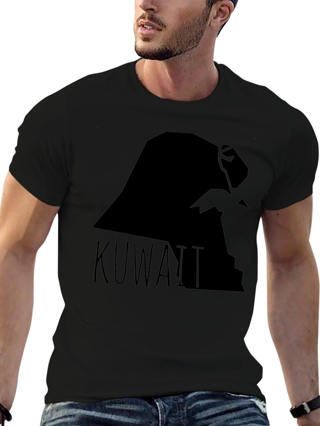 Kuwait Map Graphic T-Shirt - Black Cotton Tee