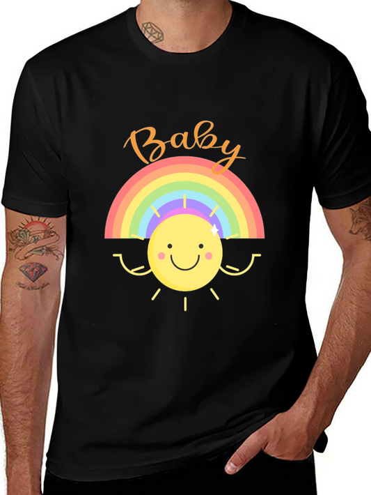 Baby Rainbow Sun Graphic Tee - Black Cotton Shirt