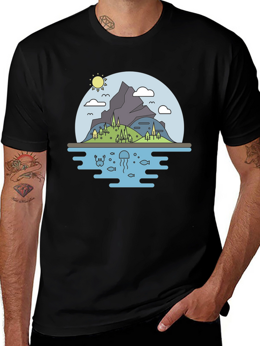 Nature Graphic Tee - Mountain & Sea Black T-Shirt