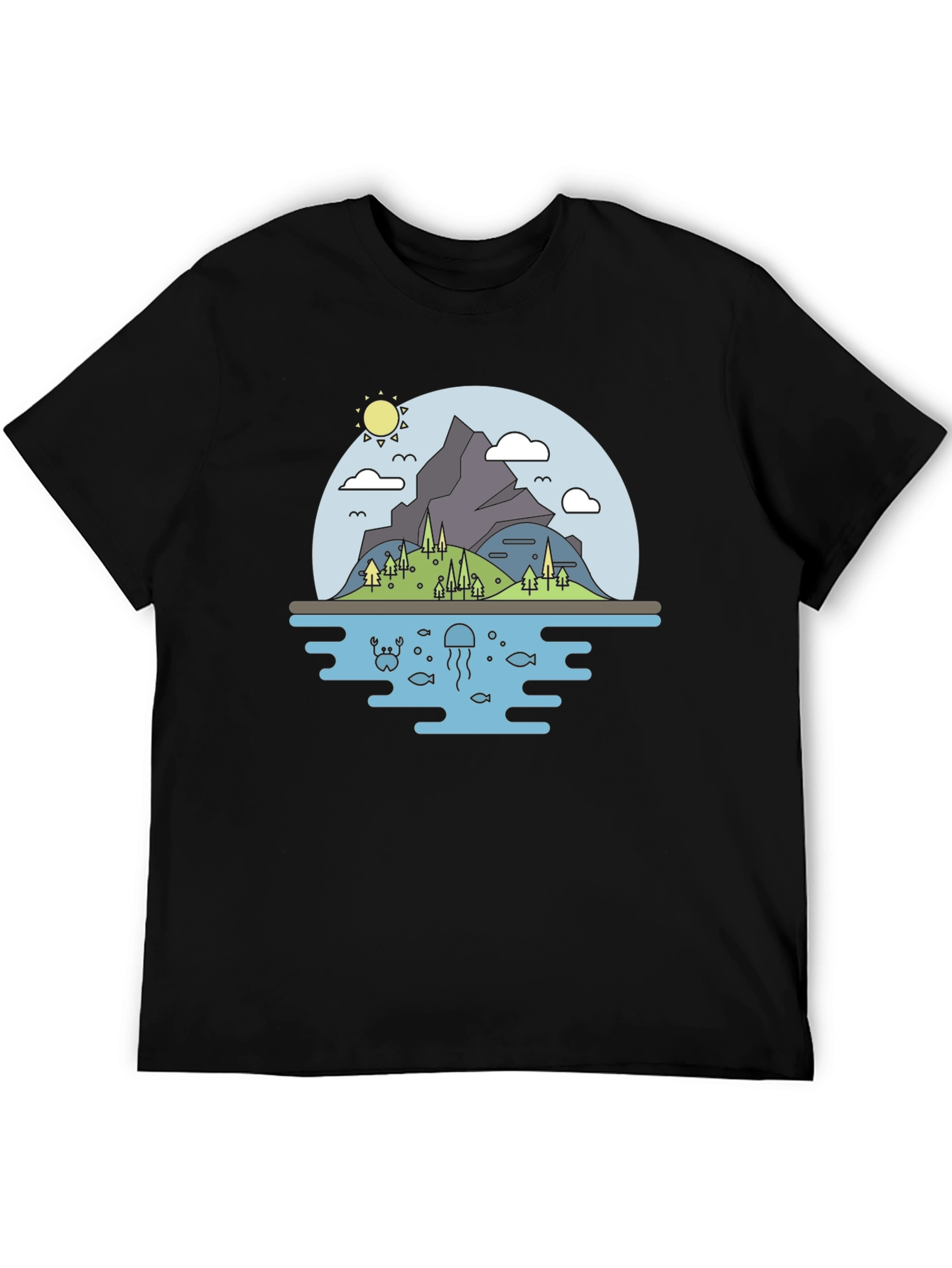 Nature Graphic Tee - Mountain & Sea Black T-Shirt