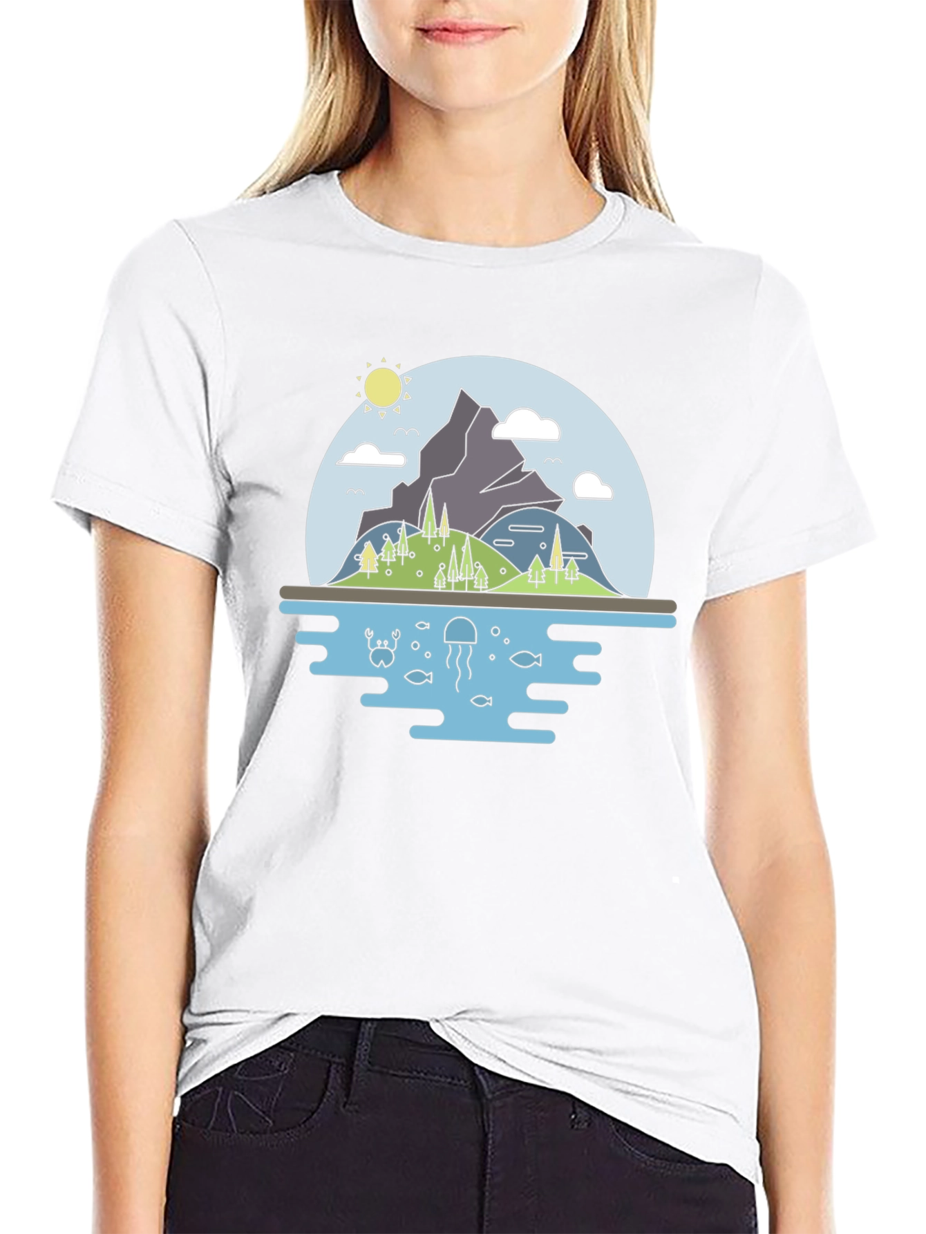 Nature Graphic Tee - Mountain & Sea Black T-Shirt