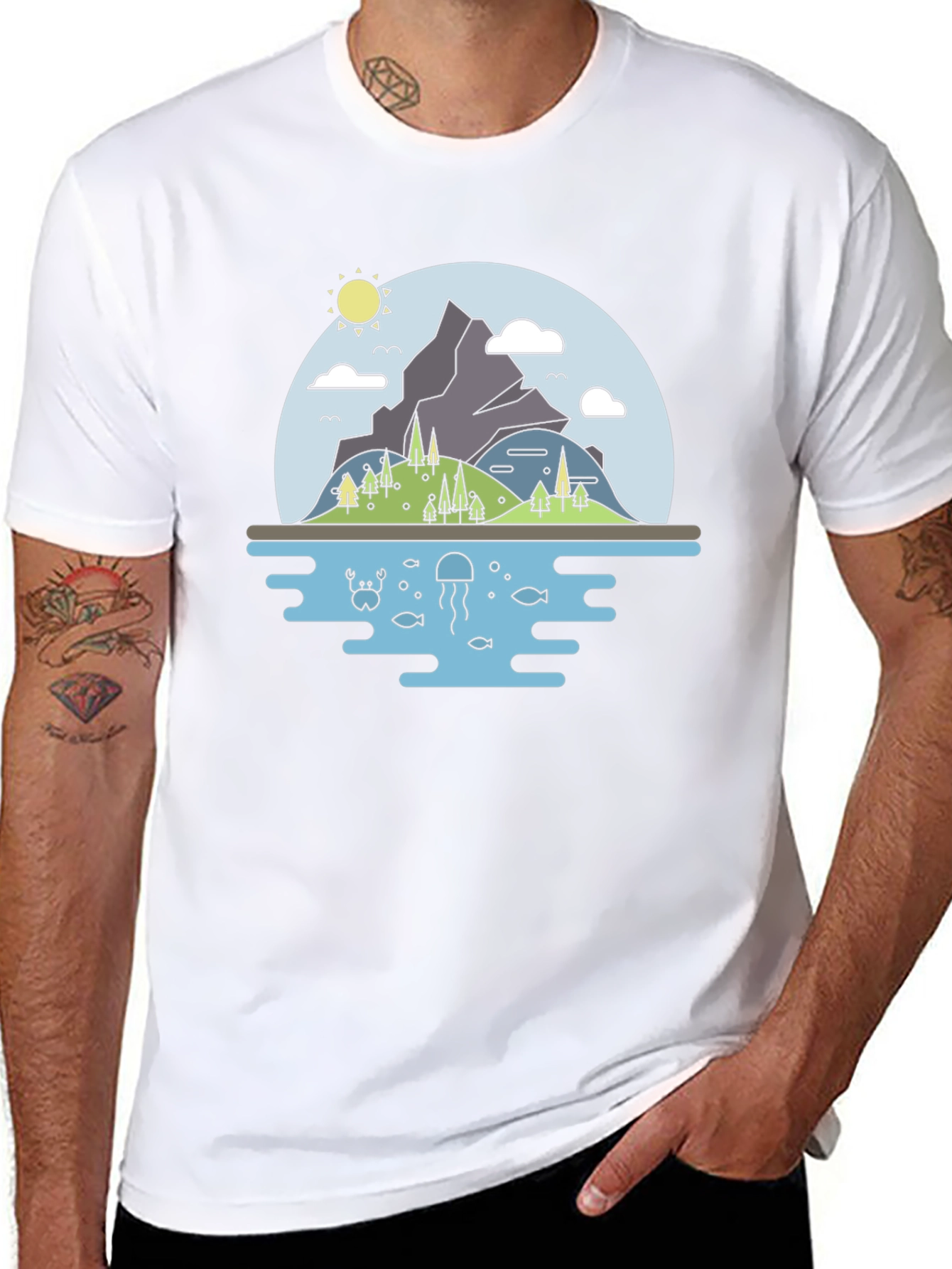 Nature Graphic Tee - Mountain & Sea Black T-Shirt