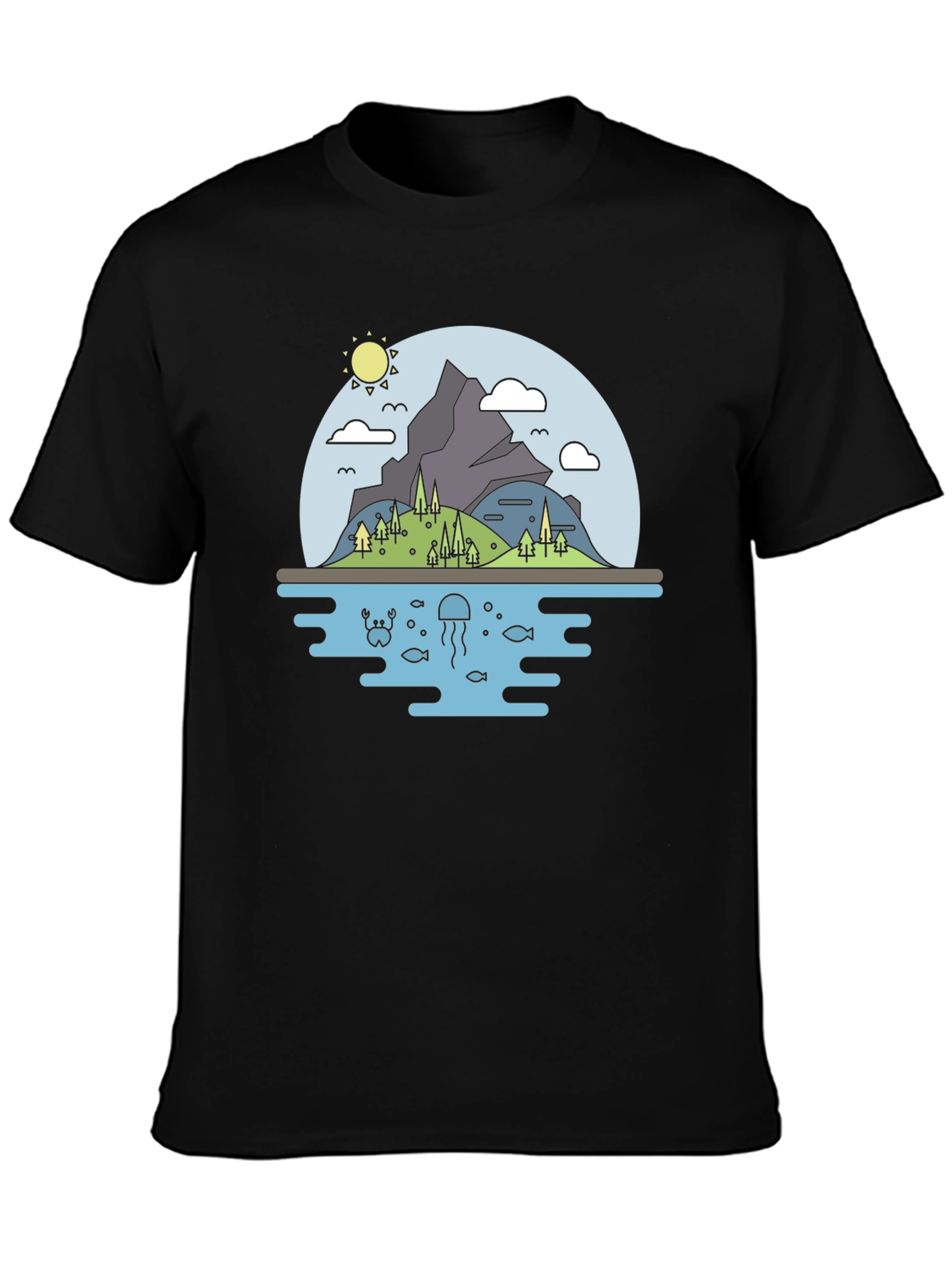 Nature Graphic Tee - Mountain & Sea Black T-Shirt