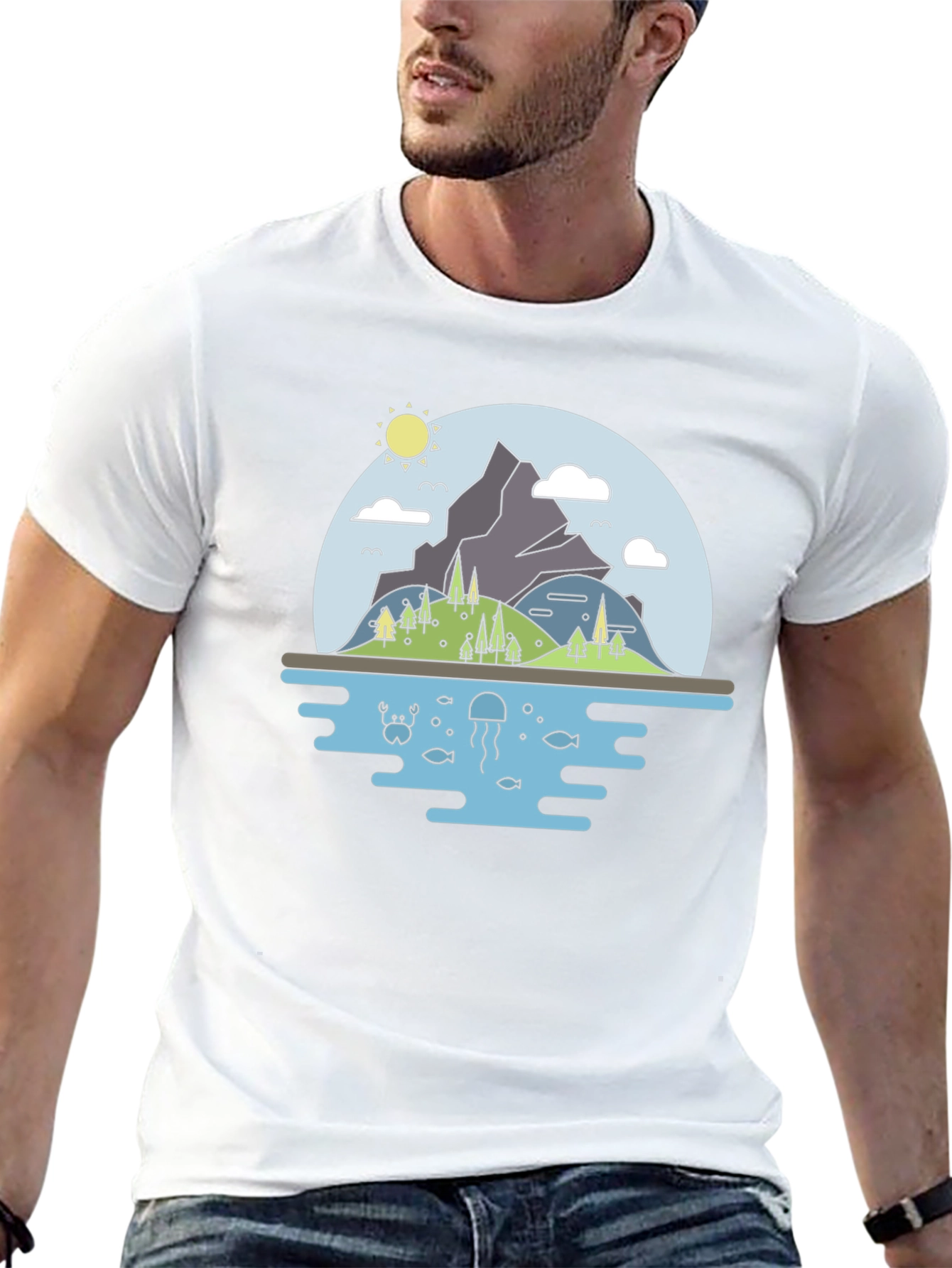 Nature Graphic Tee - Mountain & Sea Black T-Shirt