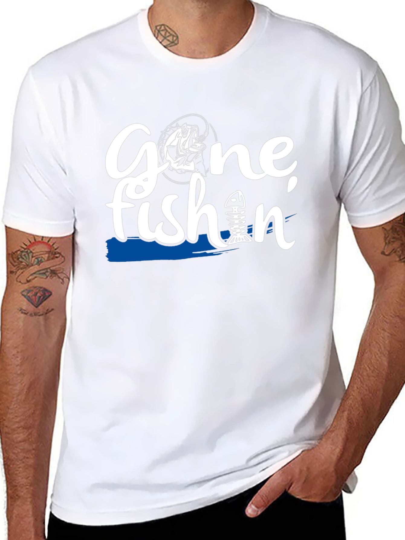 Gone Fishin Black Graphic T-Shirt