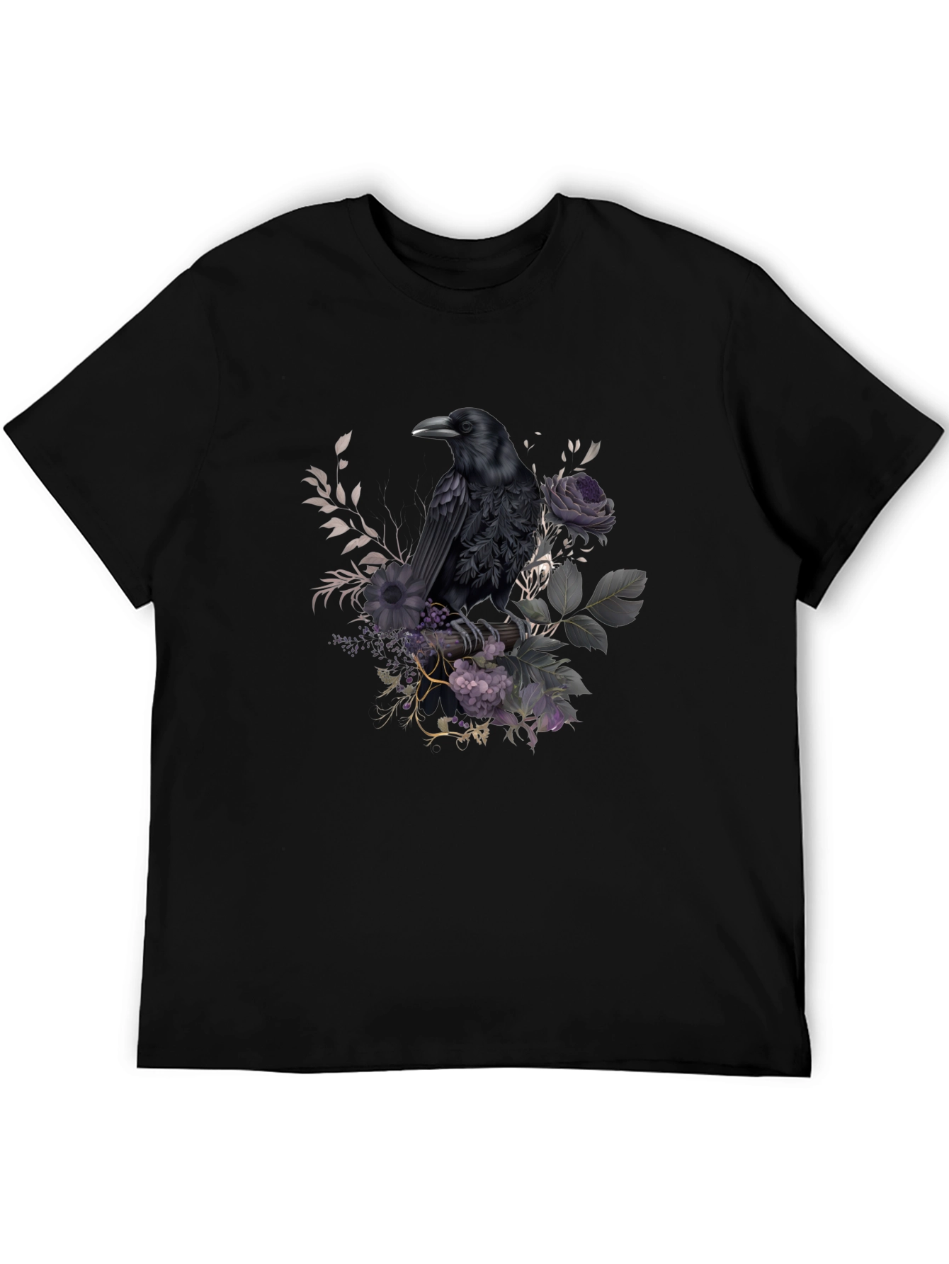 Raven Floral T-Shirt - Dark Gothic Design