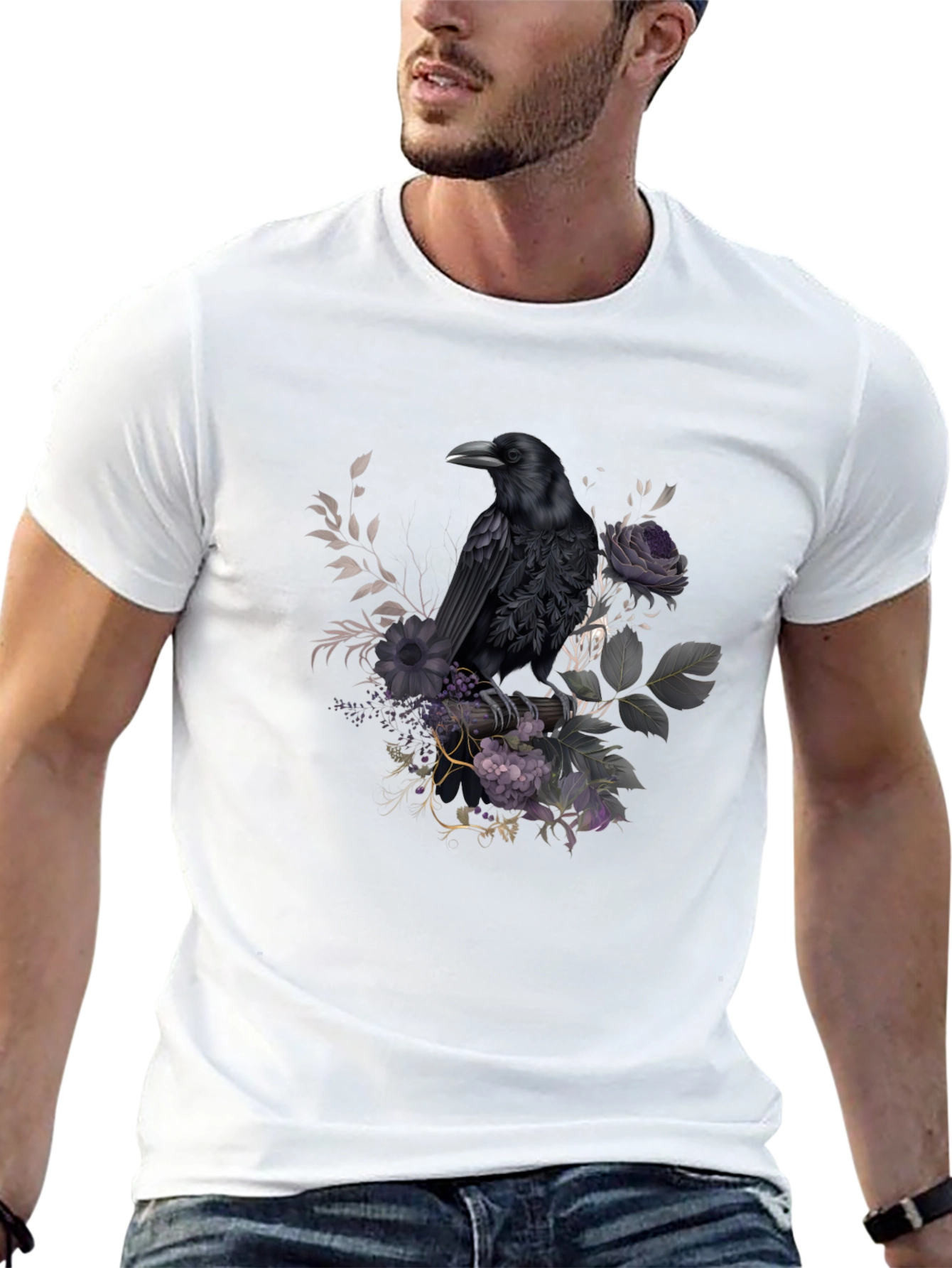 Raven Floral T-Shirt - Dark Gothic Design