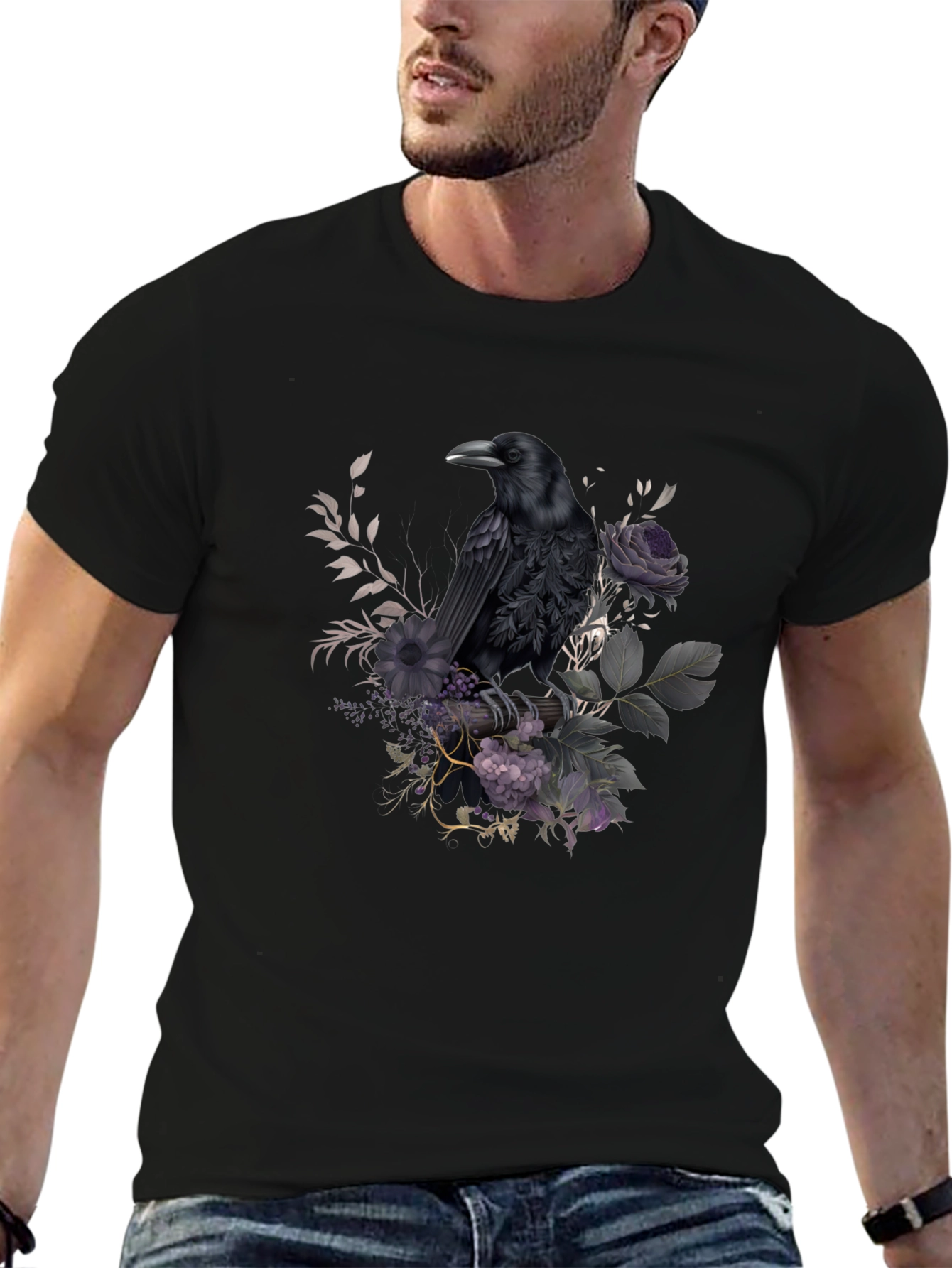 Raven Floral T-Shirt - Dark Gothic Design