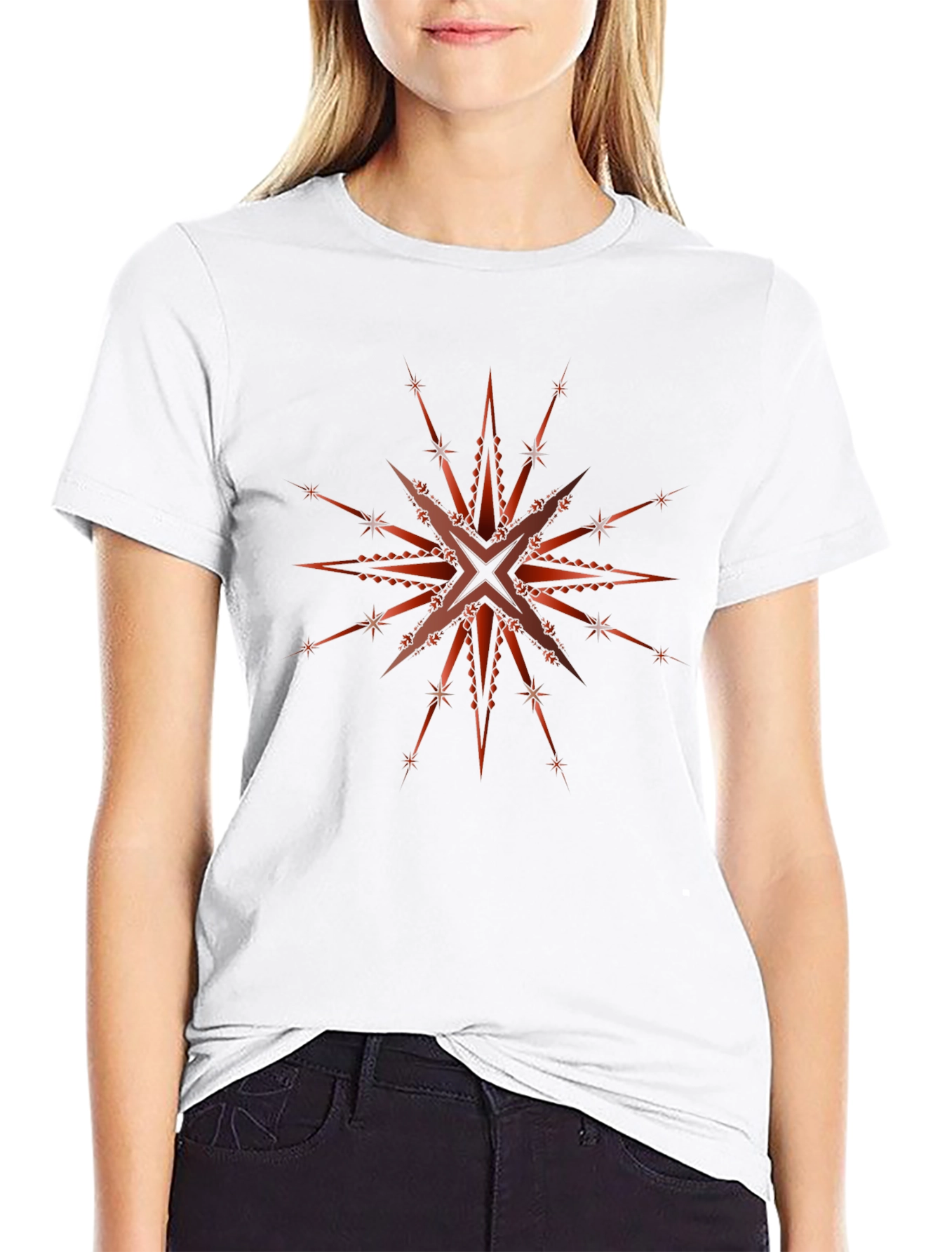 Geometric Starburst Graphic Tee - Black